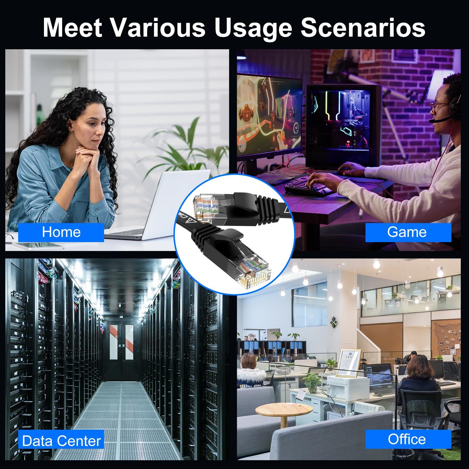 CableGeeker Cat 6 Ethernet Cable 75 ft, Indoor&Outdoor, High Speed 10Gbps Flat Internet Network Cable, Cat6 Ethernet Patch Cable Long, Computer LAN Cable with Free Clips & Straps for Router, Modem, PS4/5, Black