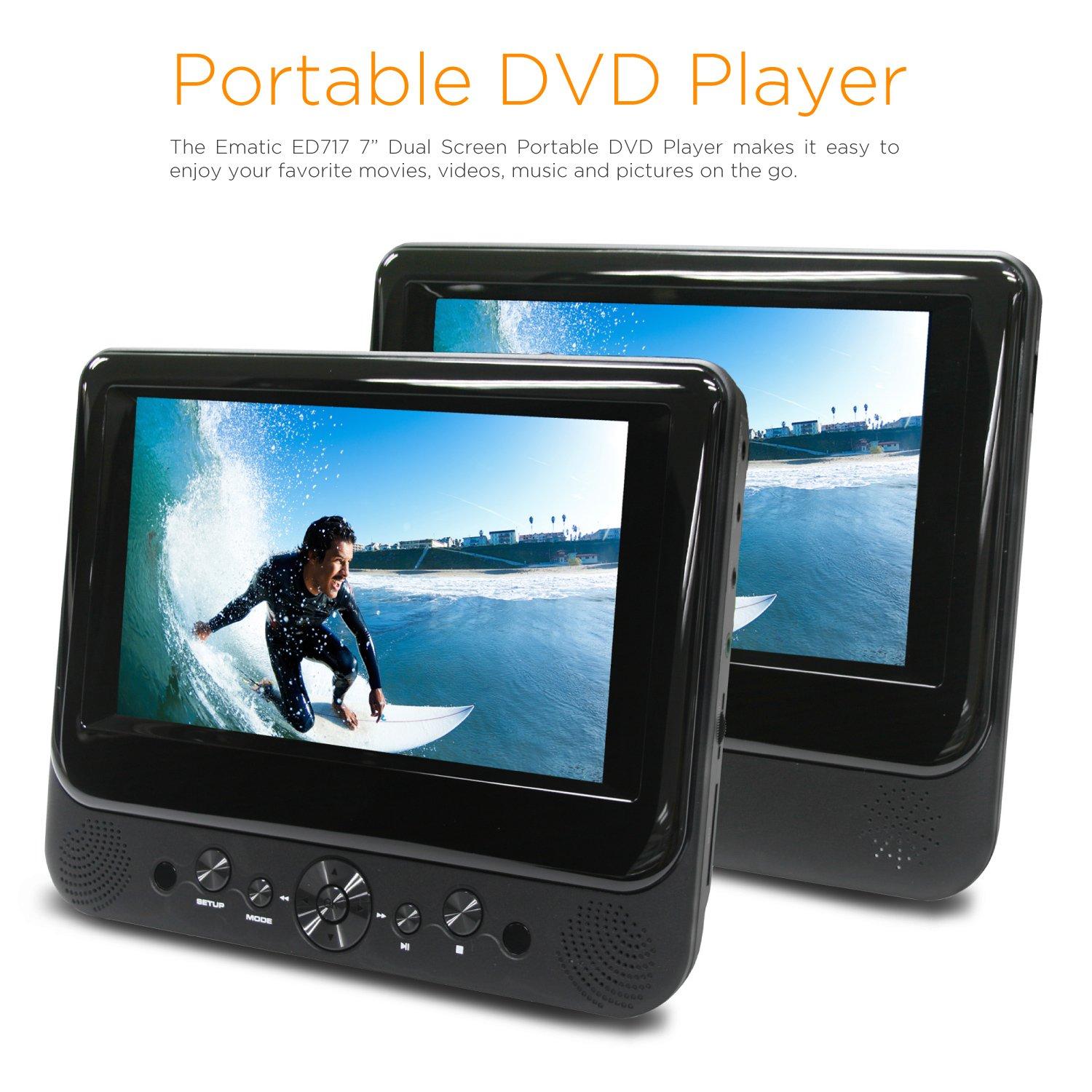 Ematic Ematic ED717 7-Inch Dual Screen Portable DVD Player (Black)