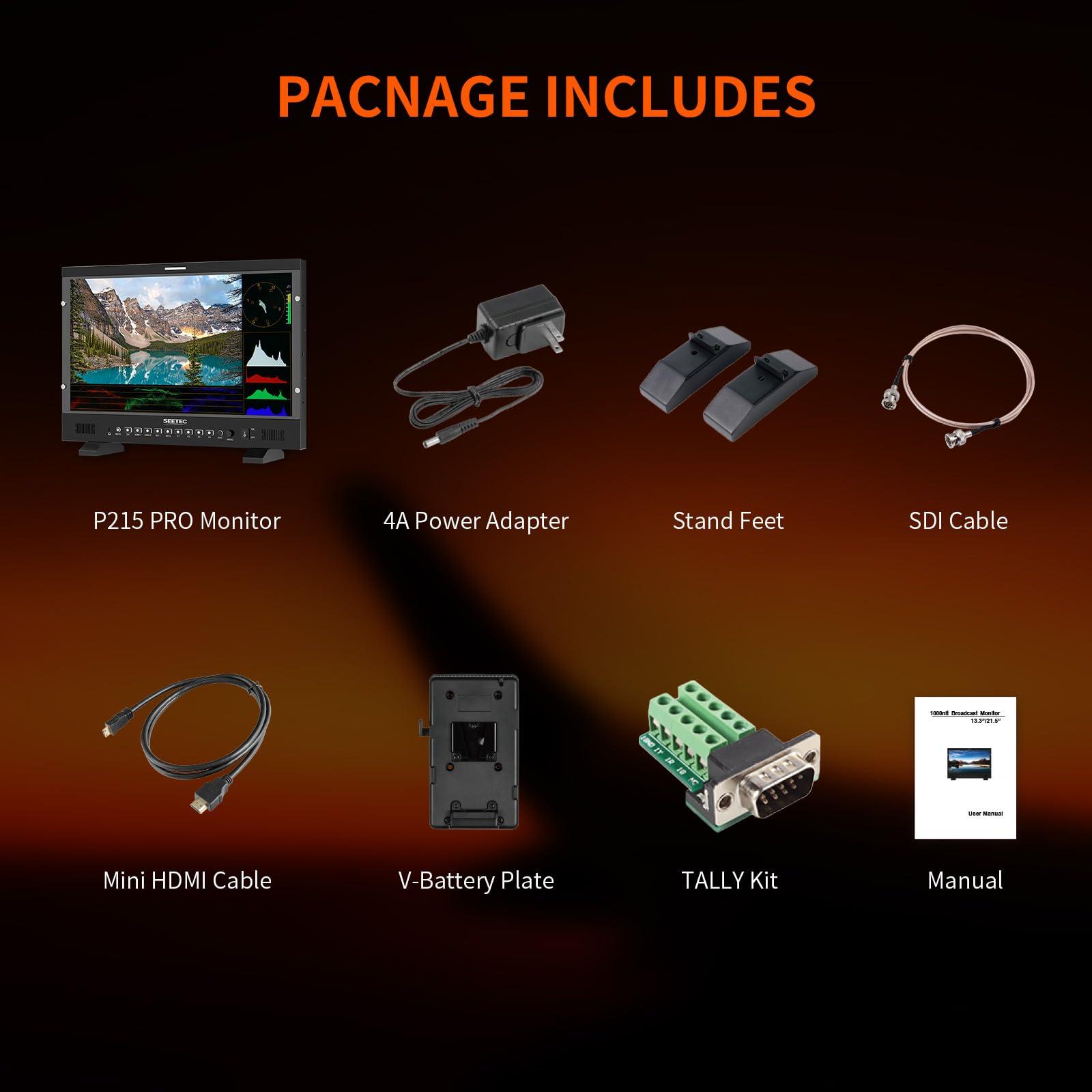SEETEC SEETEC P215 PRO 21.5" 1000nit Broadcast Director Production Monitor with LUT Waveform HDR, 3G-SDI HDMI Input Output, HDMI Support 4K 60