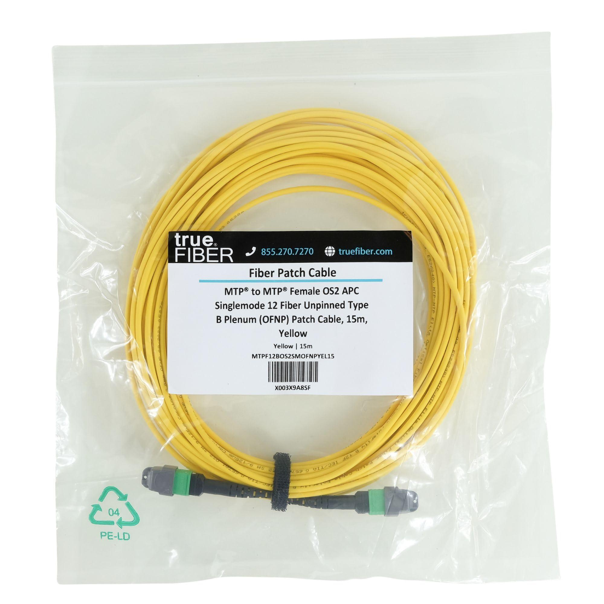 TRUE CABLE trueCABLE MTP/MPO Elite APC OS2 SM 12F Unpinned (F) Type B Polarity Plenum (OFNP) QSFP28 40/100/400G UL Listed Fiber Patch Cable, 15m (49.21ft), 1pc