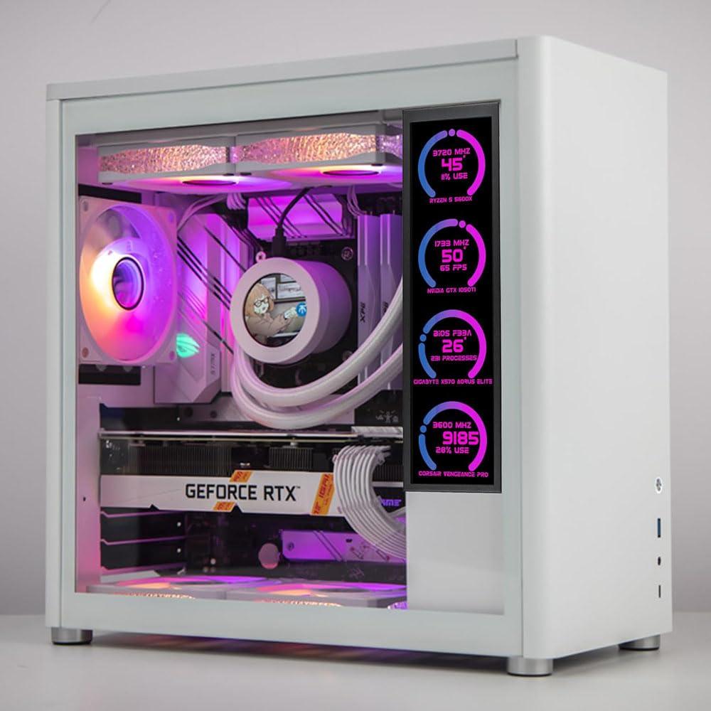 EDIY EDIY 8.8 Inch Computer Secondary Screen PC Temperature Display with Case CPU Temperature Monitor 1920x480 LED IPS Sub Screen AIDA64 PC CPU RAM Data Monitor, white