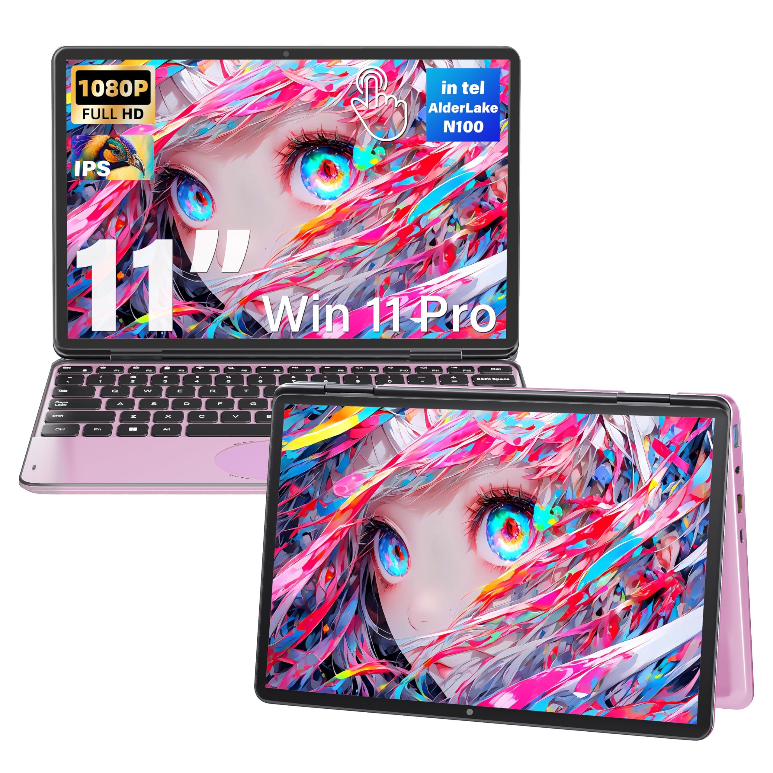 Svikou Svikou 11\" Touchscreen 2-in-1 Convertible Pink Laptop for Business&Students, in tel N100 CPU,16G DDR4 RAM,512G SSD,FHD 1920 * 1200 IPS,Win 11 Pro PC,Backlit Keyboard, WiFi, Type-C,HDMI, Oval Trackpad