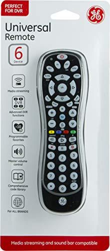 GE home electrical GE Universal Remote Control for Samsung, Vizio, Lg, Sony, Sharp, Roku, Apple TV, TCL, Panasonic, Smart TVs, Streaming Players, Blu-Ray, DVD, 6-Device, Black, 34459