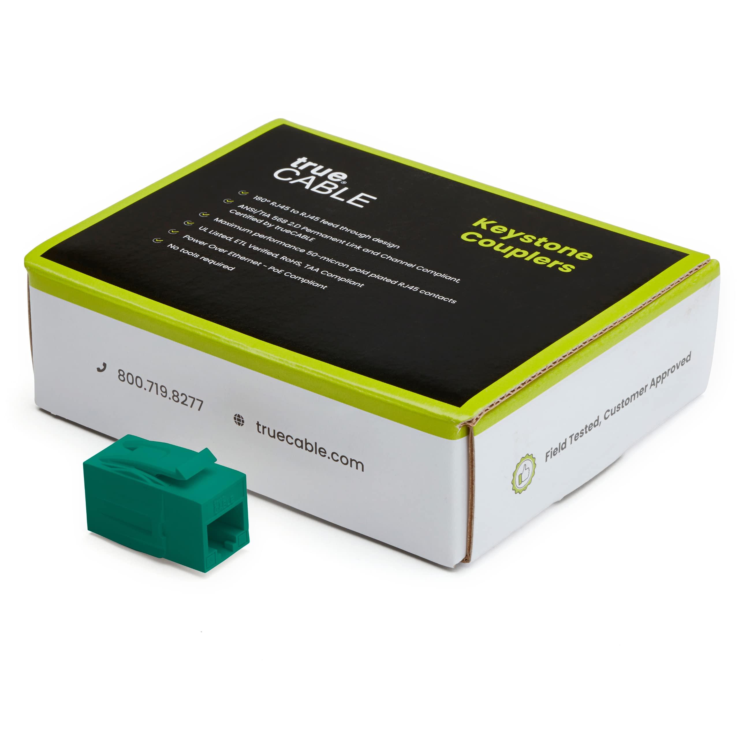 TRUE CABLE trueCABLE Cat6 Keystone Jack Coupler, Unshielded (UTP), PoE++ (4PPoE), UL Listed, ETL Verified, ANSI/TIA 568-2.D Cat 6 Performance Compliant, Female to Female RJ45 Couplers, Green, 12 Pack