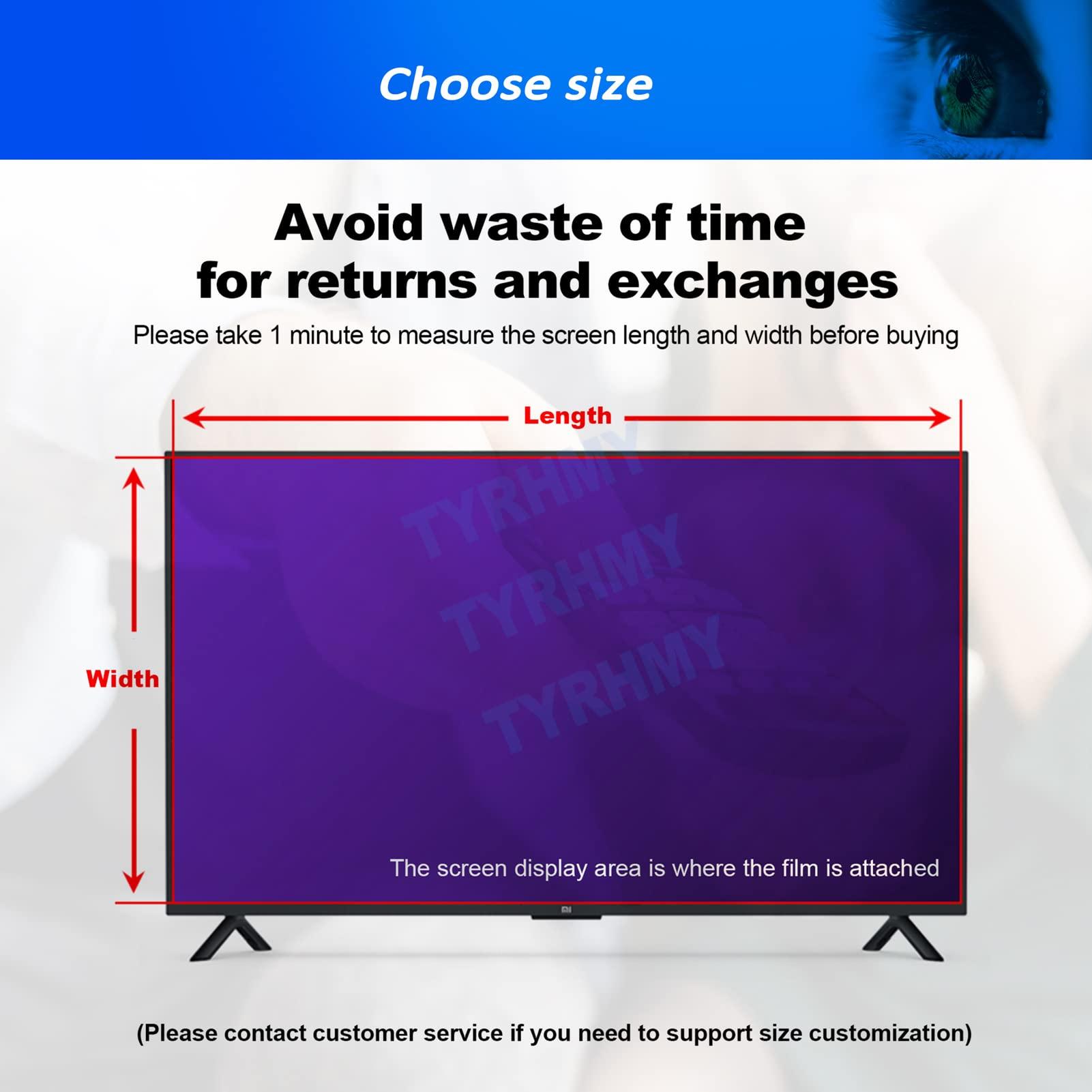 TYRHMY TYRHMY 43~75 Inch Anti-Glare TV Screen Protector - Anti- UV Film, Filter Blocking Blue Light from 400 to 450Nm for LCD, LED, 4K OLED & QLED HDTV,50inTV 43.34inx24.40in