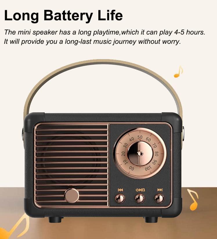 Baolira Baolira Retro Bluetooth Speaker, Portable Wireless Speaker with Crystal Clear Stereo Sound and Rich Bass,Retro Decor for Desk Bedroom Kitchen, Birthday Gifts for Women Men Teens (Black)