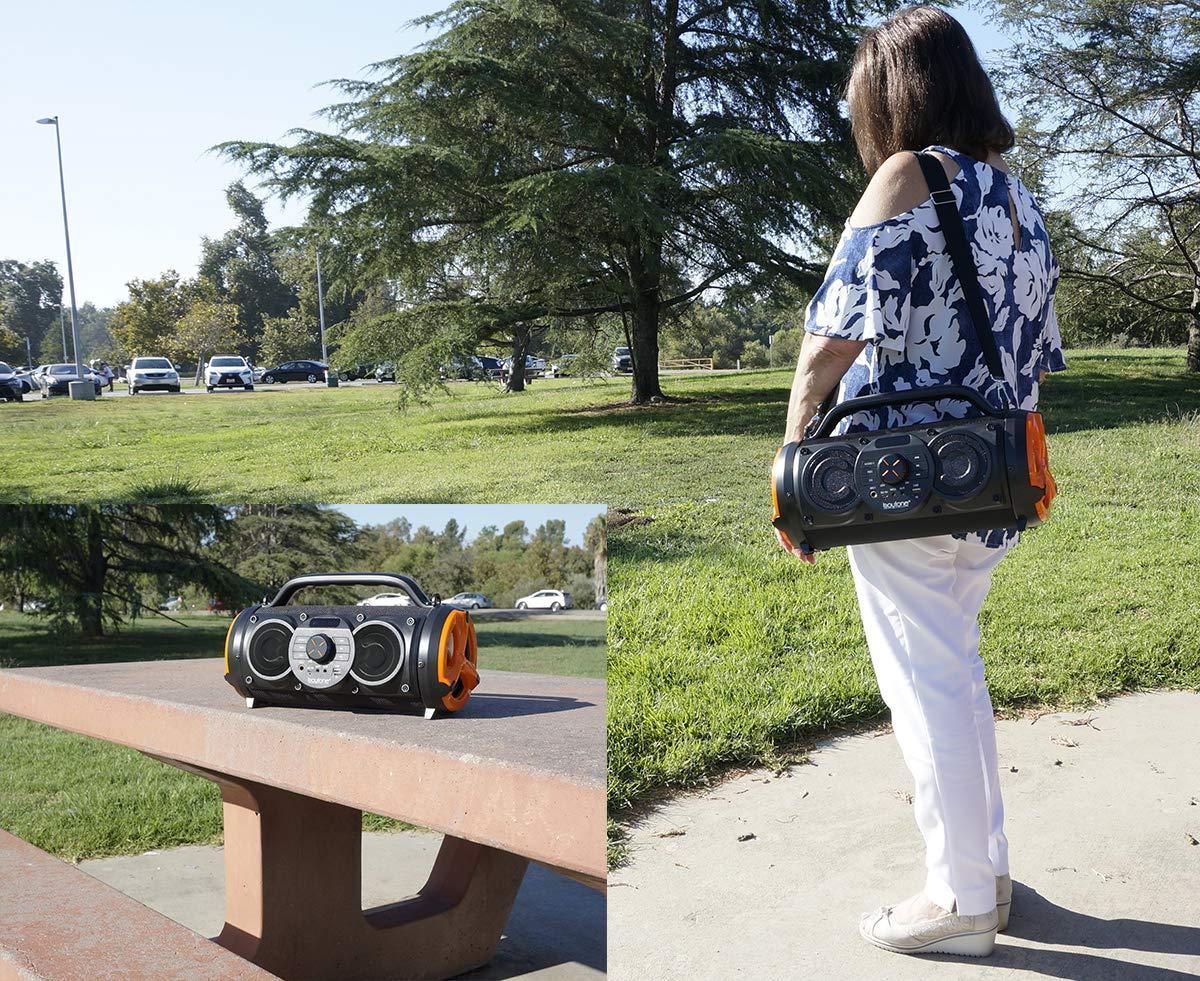 Boytone Boytone, Portable Bluetooth Boombox Speaker, Indoor/Outdoor, 25W, Loud Sound, Deeper Bass, 5\" Subwoofer, 3.25 Tweeter, FM, USB, Micro SD, Microphone, DC 5V to USB Charging Connector Cable (BT-18RD)