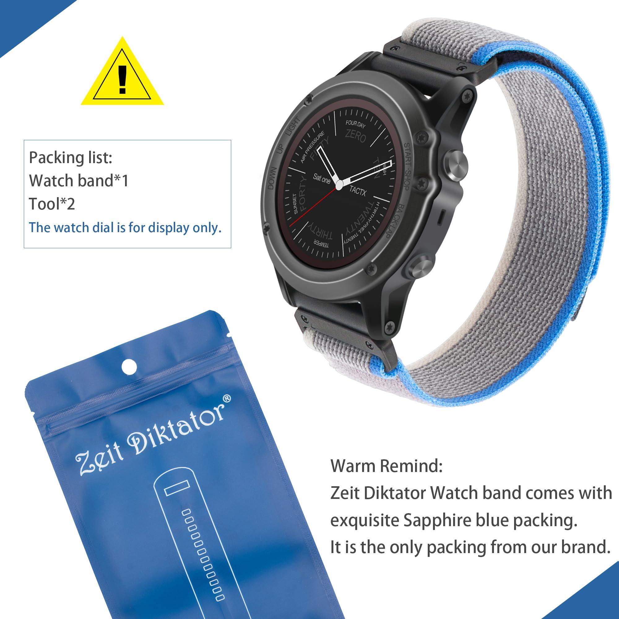 Zeit Diktator Zeit Diktator 26mm Quickfit Watchbands Compatible With Garmin Fenix 8 51mm 7x 6x Pro Tactix 7 pro 5x plus Enduro 3 2,Alpine Loop Nylon Watch Bands For Fenix 3/3HR MK2 Delta For Men-Large