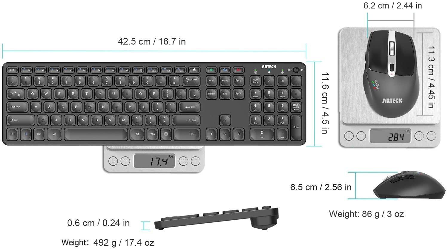 Arteck Arteck Universal Multi-Device Bluetooth Keyboard and Mouse Full Size Wireless Bluetooth Keyboard and Ergonomic Mouse Set for Windows, iOS, Android, Computer Desktop PC Laptop iPad Tablet Smartphone
