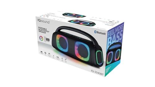 Supersonic IQ Sound IQ-3540BT Portable Bluetooth Speaker with RGB Lights, TWS, Enhanced Stereo Sound, Voice Assistant Control, Hands-Free Mic, RGB Lighting Modes, A2DP Bluetooth, USB/Micro SD/FM Radio Inputs