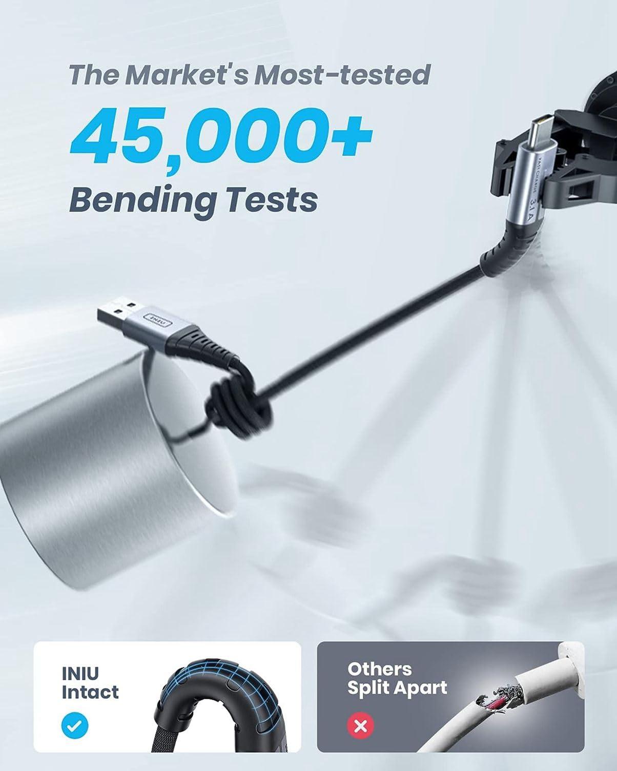 INIU USB C Cable, INIU [5 Pack 3.1A] QC Fast Charging USB Type C Cable, Nylon(1.6+3.3+3.3+6.6+6.6ft) Phone Charger USB A to USB C Cable for Samsung Galaxy S21 S20 S10 Plus Note 10 LG Google Pixel iPhone 15