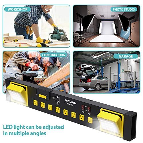 WEBANG WEBANG Heavy Duty Metal Power Strip Surge Protector with 8 Outlets,2 USB Ports, Led Worklight, 15A Circuit Breaker, Wall Mount, UL Listed for Workshop/Garage/Countertop