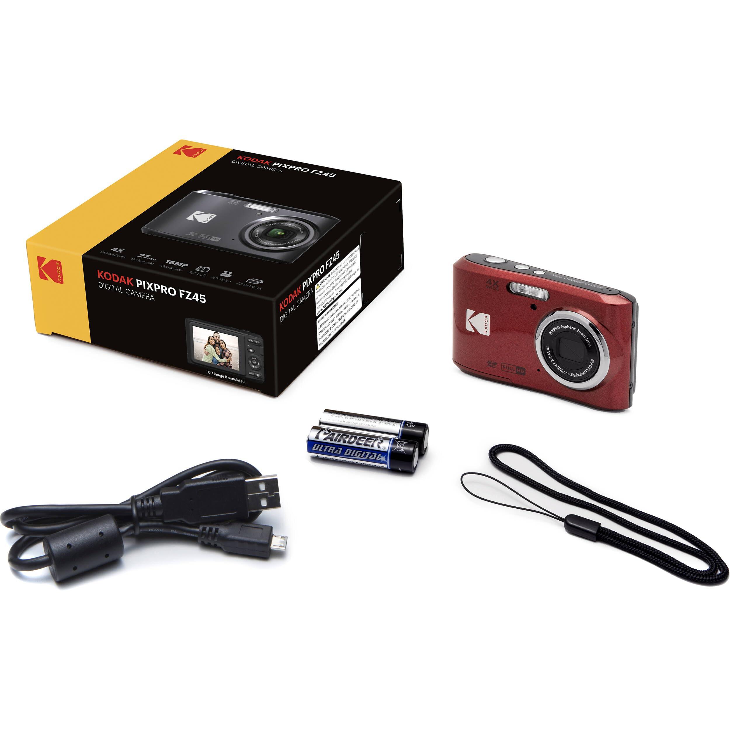 The Imaging World Kodak PIXPRO FZ45 16MP Digital Camera 4X Optical Zoom 27mm Wide Angle 1080P Full HD Video 2.7" LCD Camera (Red) + 64GB Card and Reader + Case + Memory Wallet + Tripod + Cleaning Bundle