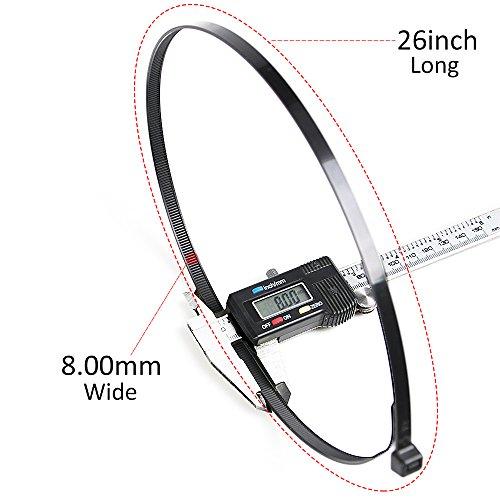 Flurhrt Cable Zip Ties Heavy Duty 26 Inch, Strong Large Black Zip Ties with 200 Pounds Tensile Strength, 50 Pieces, Long Durable Nylon Black tie wraps, Indoor and Outdoor UV Resistant, Quality Cable Ties