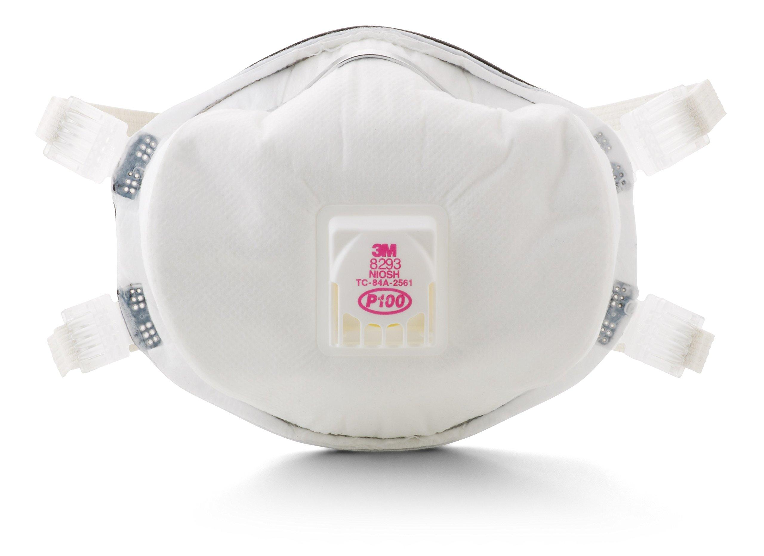 3M 3M Disposable Particulate Cup Respirator 8293 P100 with Cool Flow Exhalation Valve, NIOSH APPROVED, Adjustable Buckle Straps and Noseclip, Face Seal, Individually Packaged