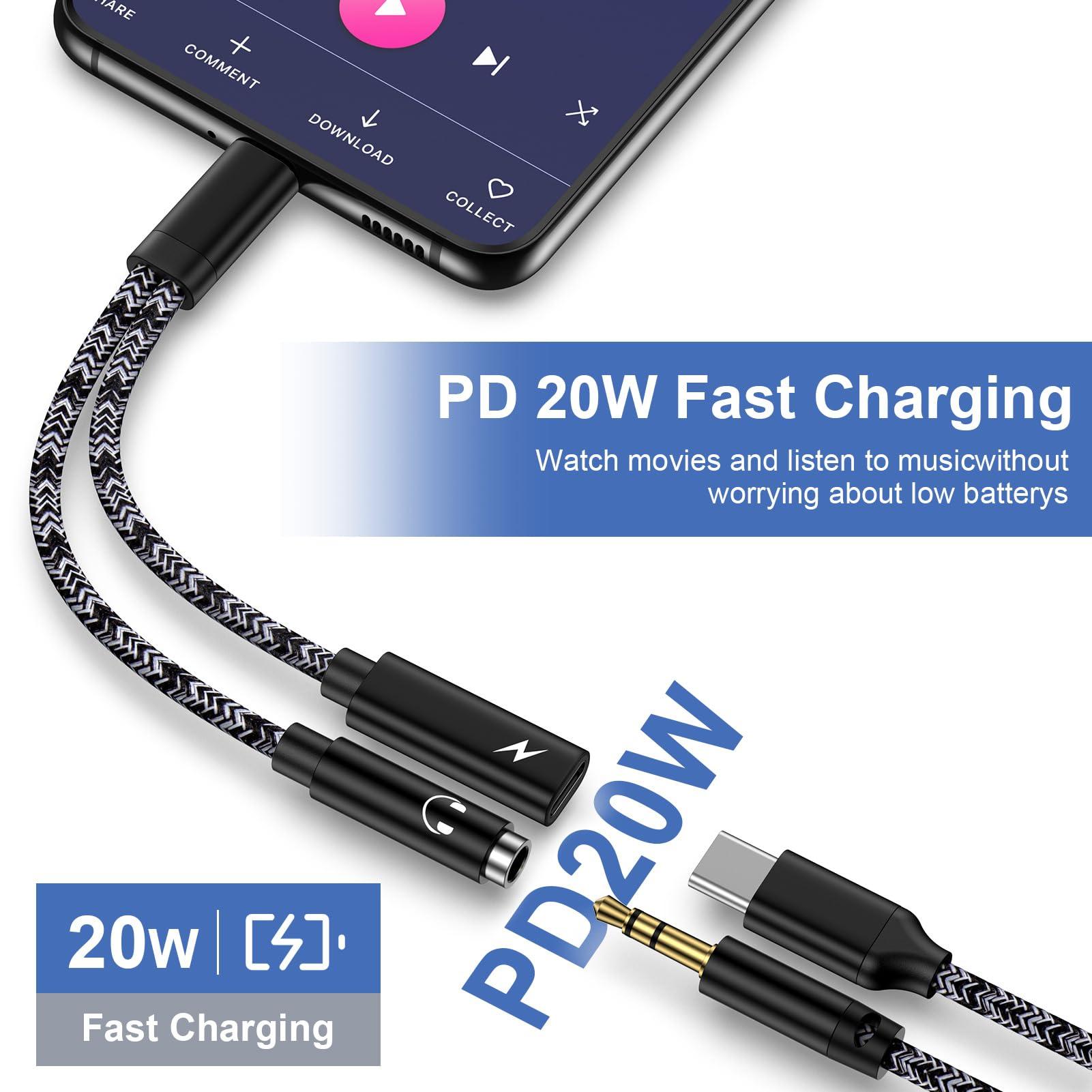 Flecom USB C to Aux Adapter Samsung S24FE/S24 Ultra Headphone Adapter Type C to 3.5mm Jack Audio Adapter with Fast Charging Cable Cord for Samsung Galaxy A16 A06 A55 A35 A15 S24 S23 Plus S23FE A54 A14 A13