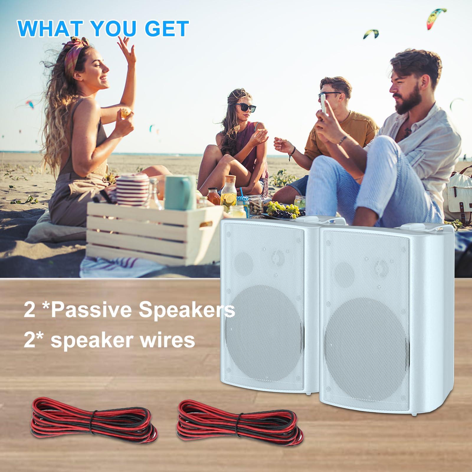 Herdio Herdio 6.5 Inch 400W Outdoor Speakers Wired Waterproof Passive with Powerful Bass,Wall Mount Speakers for Patio Garage Covered Deck,All-Weather Durability(Pair,White)