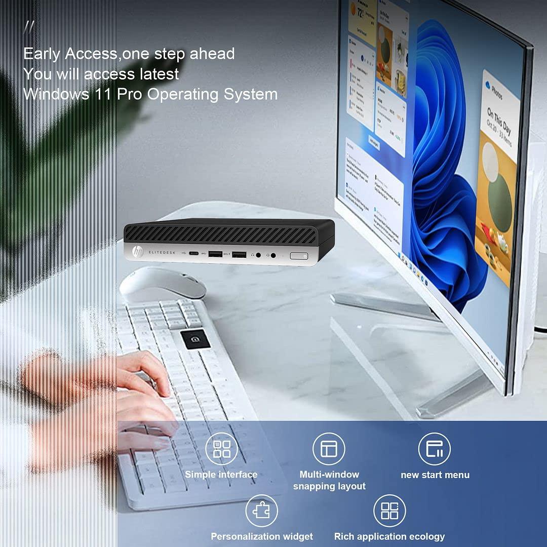 HP HP Micro PC EliteDesk 800 G4 Windows 11 Tiny Desktop,i3 Quad-Core Mini Business Computers 16GB Ram 256GB NVMe M.2 SSD,WiFi,BT,HDMI,DP,USB-C,4K Support,Wireless K&M + TJJ Mouse PAD (Renewed)