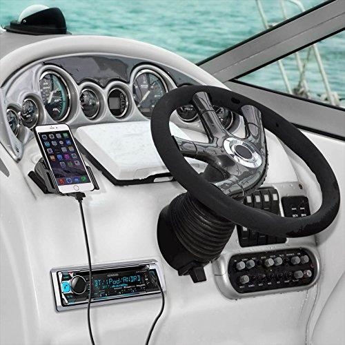 Enrock Marine Single DIN Marine Boat Yacht Outdoor In Dash Bluetooth CD Player USB AM/FM Radio Stereo Receiver Bundle Combo With Splashproof Radio Cover, Marine Radio Antenna - Complete Marine Kit (CD Player)