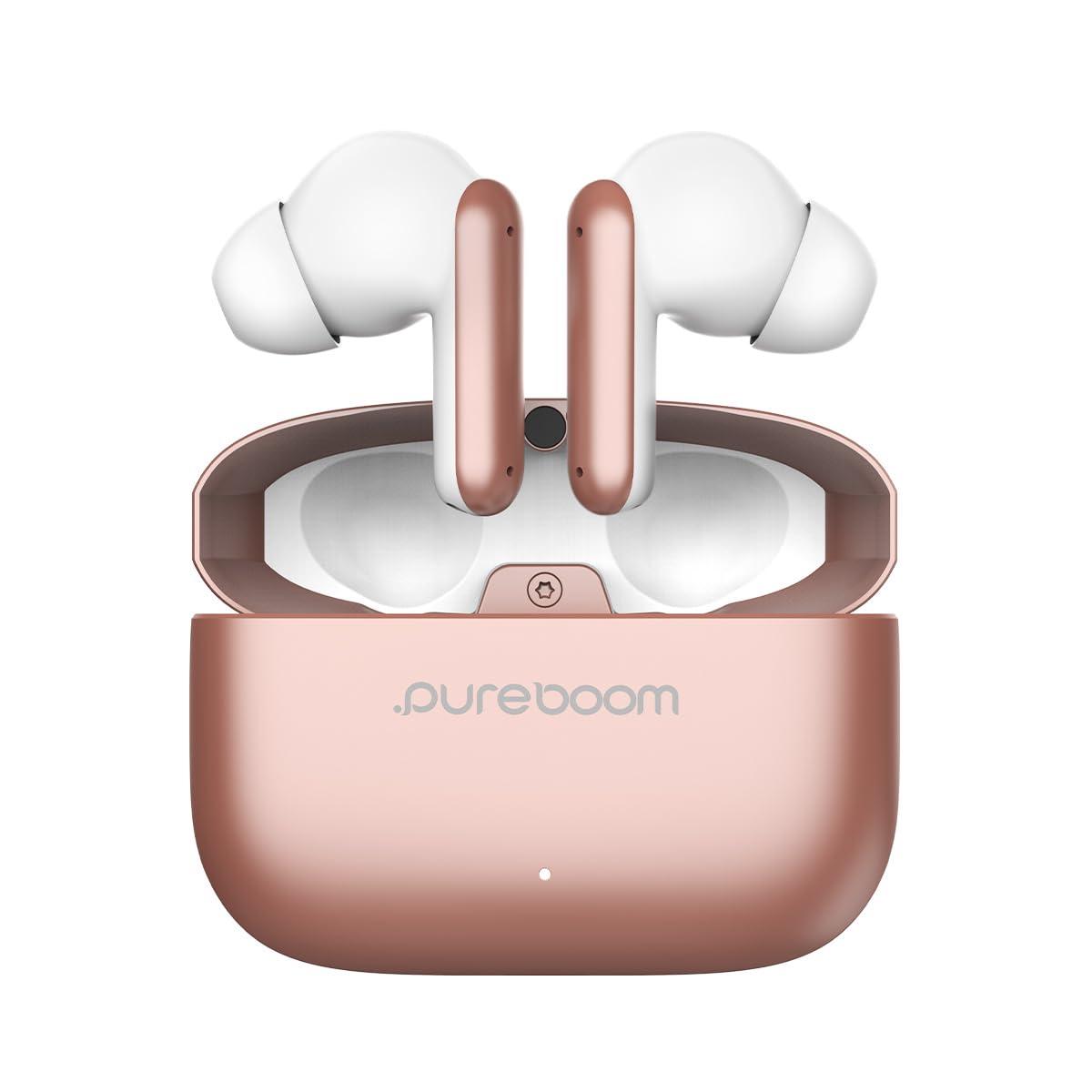PureGear PureGear PureBoom Orbs PRO Active Noise Cancelling Wireless Earbuds with Zinc Alloy Case for iPhone & Android, Wireless Charging, Immersive Sound, Reduce Noise, Stereo in-Ear Headphones (Rose Gold)