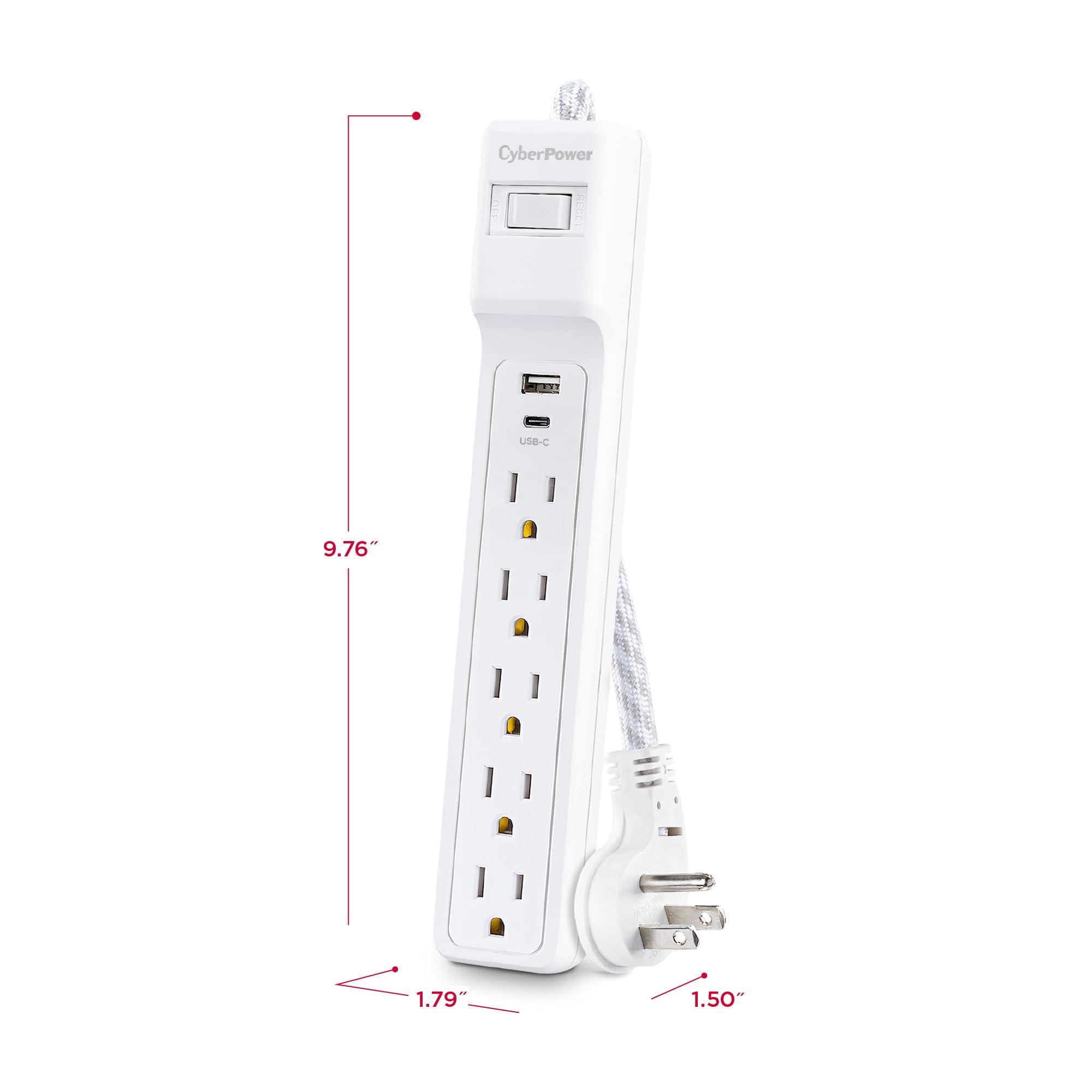 CyberPower CyberPower P504UC Surge Protector, 500J/125V, 15A, 5 Outlets, 2 USB Charging Ports, 4 Foot Cord, White, UL Listed