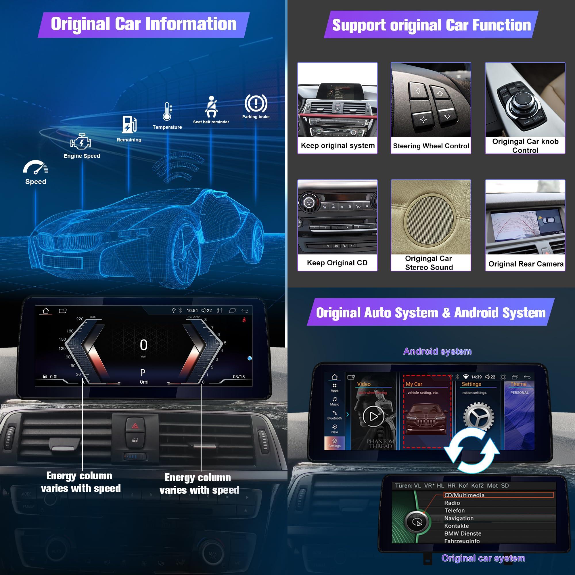 Pioowirk 12.3 inch Car GPS Navigator Android 12 Stereo for BMW 3 4 Series F30 F31 F32 F33 F34 F36 with iDrive System Retained Blu-ray Touch Screen with CarPlay (NBT System Octa Core 6GB RAM 128GB ROM)