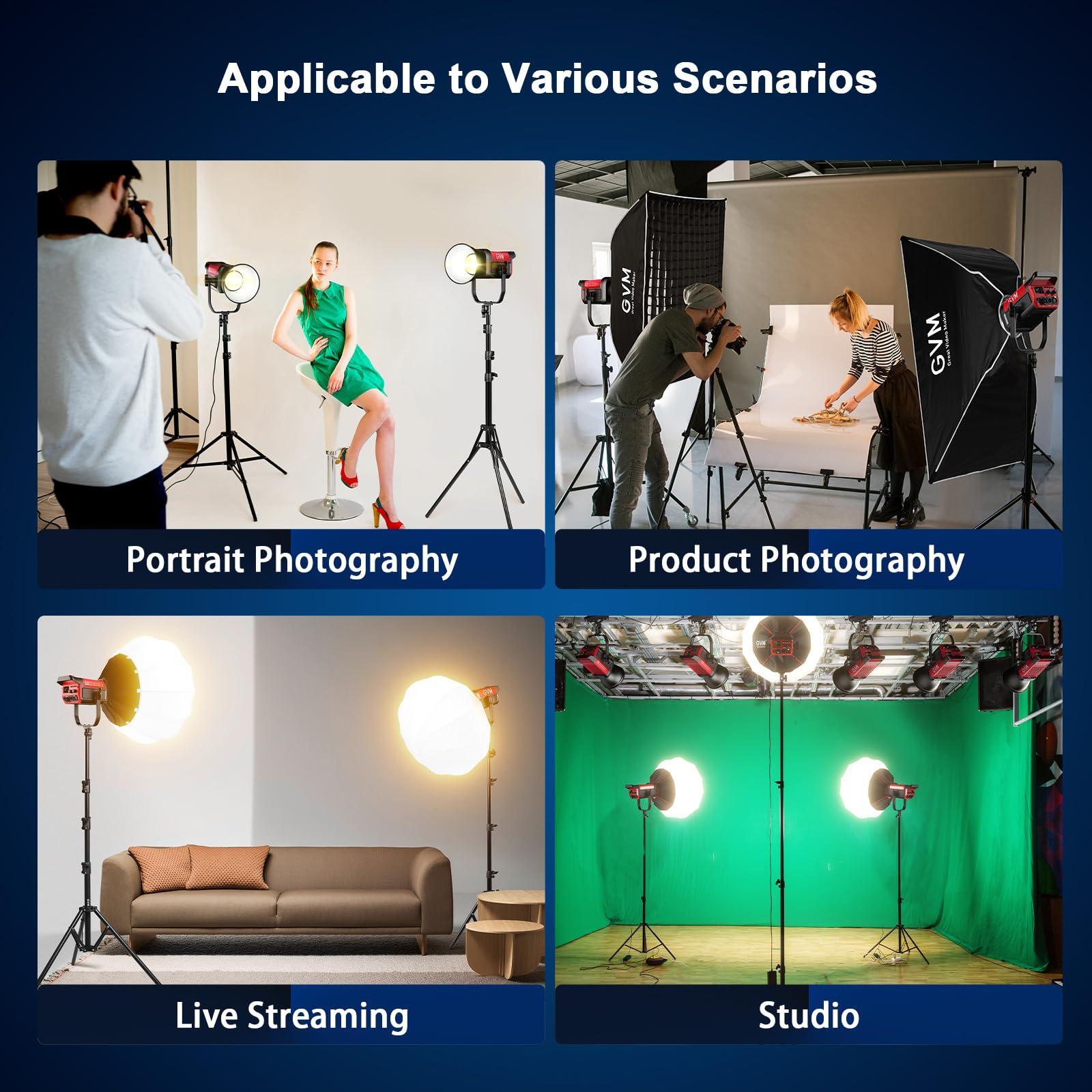 GVM Great Video Maker GVM LED Video Light with Bowens Mount, 300W Bi-Color Continuous Light with DMX/APP Control, Photography Lighting for Video Recording, SD300B Studio Lights 65000Lux/1m, CRI97+, 12 Effect, 2700-6800K