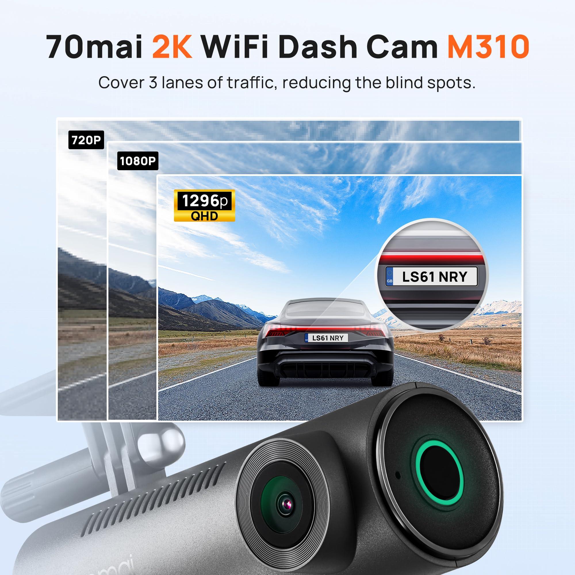70mai 70mai Dash Cam M310, Dash Camera for Cars 1296P QHD, Smart Dash Cam Front Built in WiFi, 130 Wide-Angle FOV, WDR, Night Vision, iOS/Android Mobile App, Loop Recording, Parking Monitor, Time-Lapse