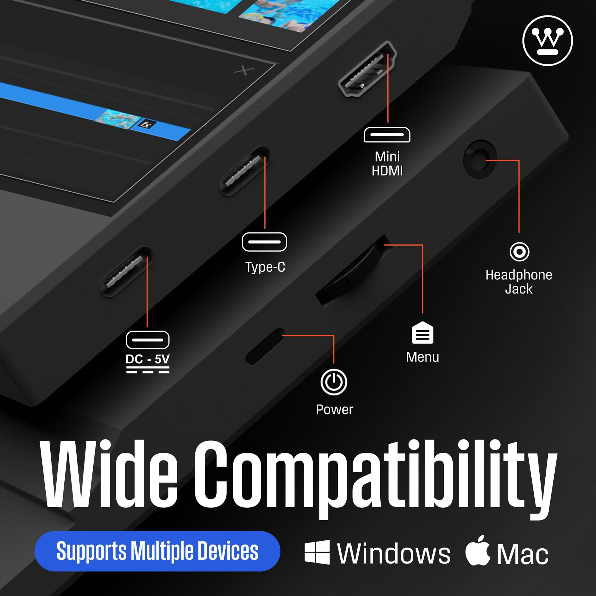 Westinghouse Westinghouse 15.6 Inch Portable Monitor for Laptop & Travel, 1080p, 60Hz, IPS Display, Full HD Screen with Magnetic Protective Cover, Built in Speakers, 1x Mini HDMI, 1x USB Type-C