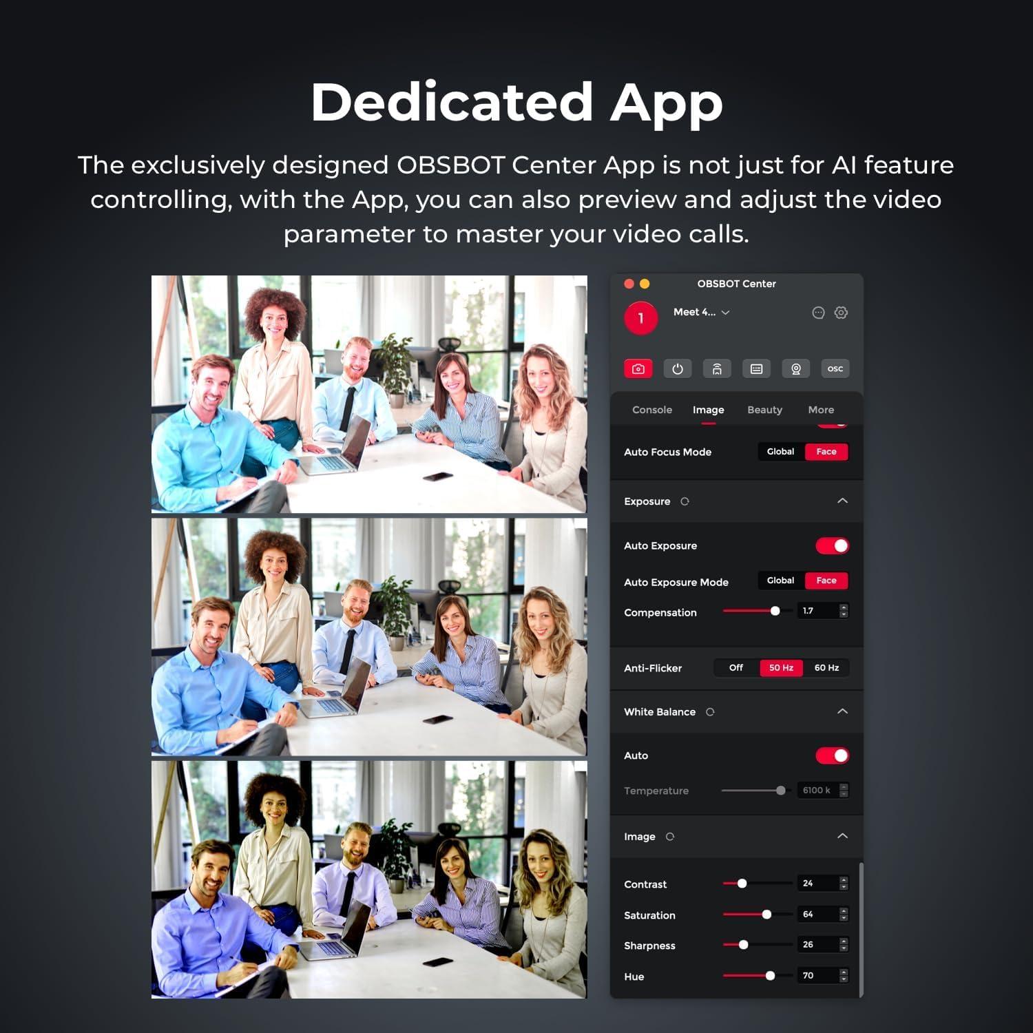 OBSBOT OBSBOT Meet AI-Powered 4K Webcam, AI Framing & Autofocus, Webcam with Microphone, Background Bokeh, 60 FPS, HDR Low-Light Correction, Beauty Mode, Webcam for PC, Streaming, Conference, Gaming, etc.