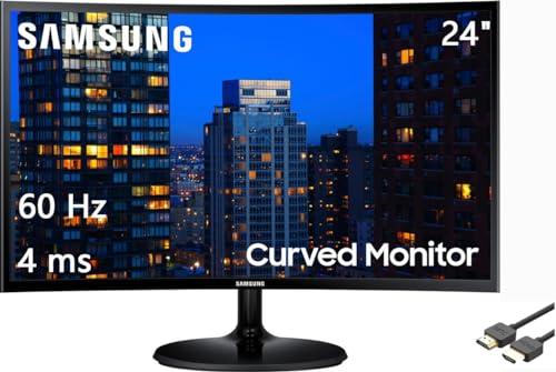 SAMSUNG SAMSUNG 24" 390C Series LED FHD Curved Monitor, 60Hz Refresh Rate, 4ms Response Time, AMD FreeSync Monitor (HDMI, VGA), Black, with MTC HDMI Cable