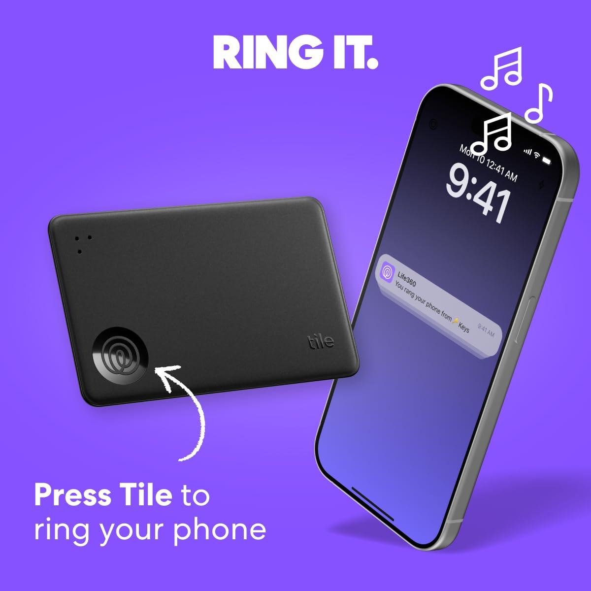 Tile Tile by Life360 Slim (2024) - Wallet Finder, Bluetooth Tracker and Item Locator for Luggage Tags, Passports and More. Both iOS and Android Compatible. Phone Finder. 2-Pack (Black)