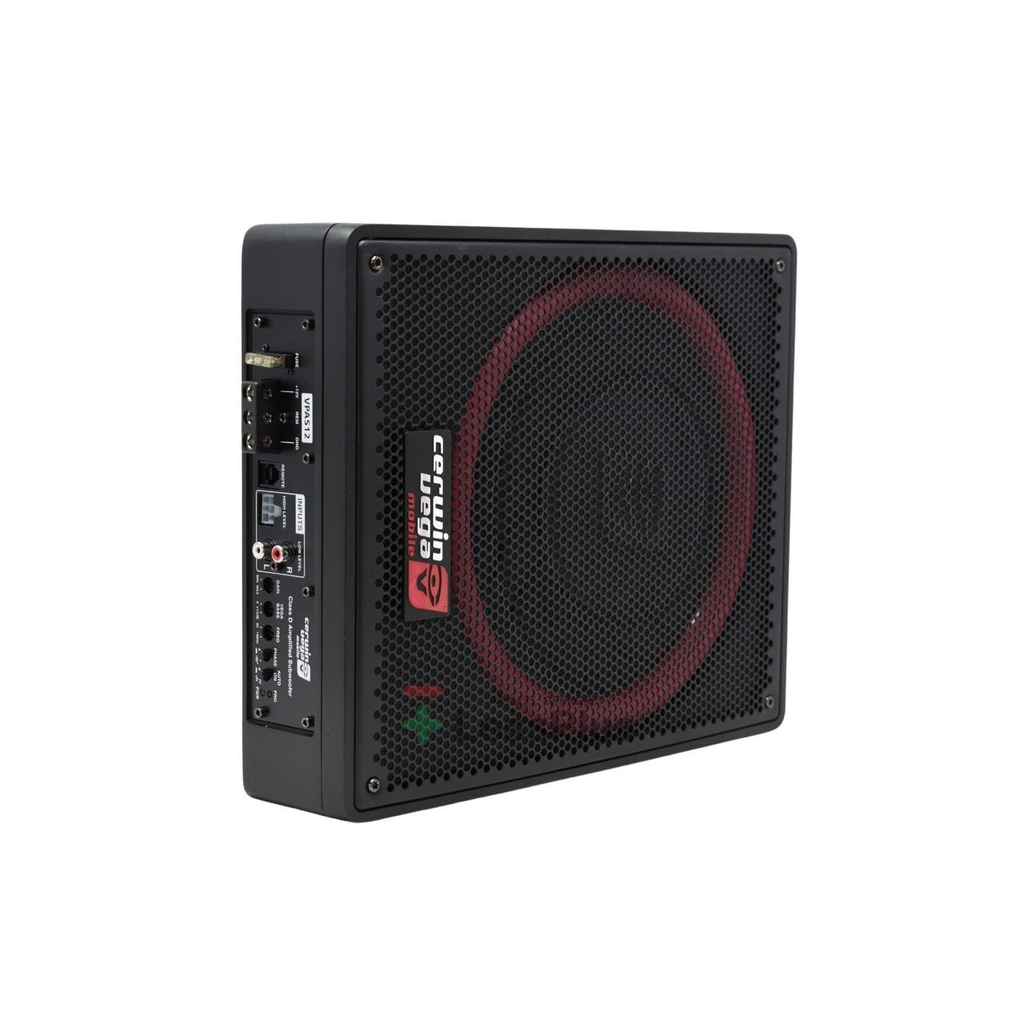 CERWIN-VEGA! CERWIN-VEGA! VPAS12 12-Inch 600W Compact Powered Subwoofer Slim Design with Passive Radiator, Bass Boost & Remote Control Perfect for Cars, Trucks & SUVs