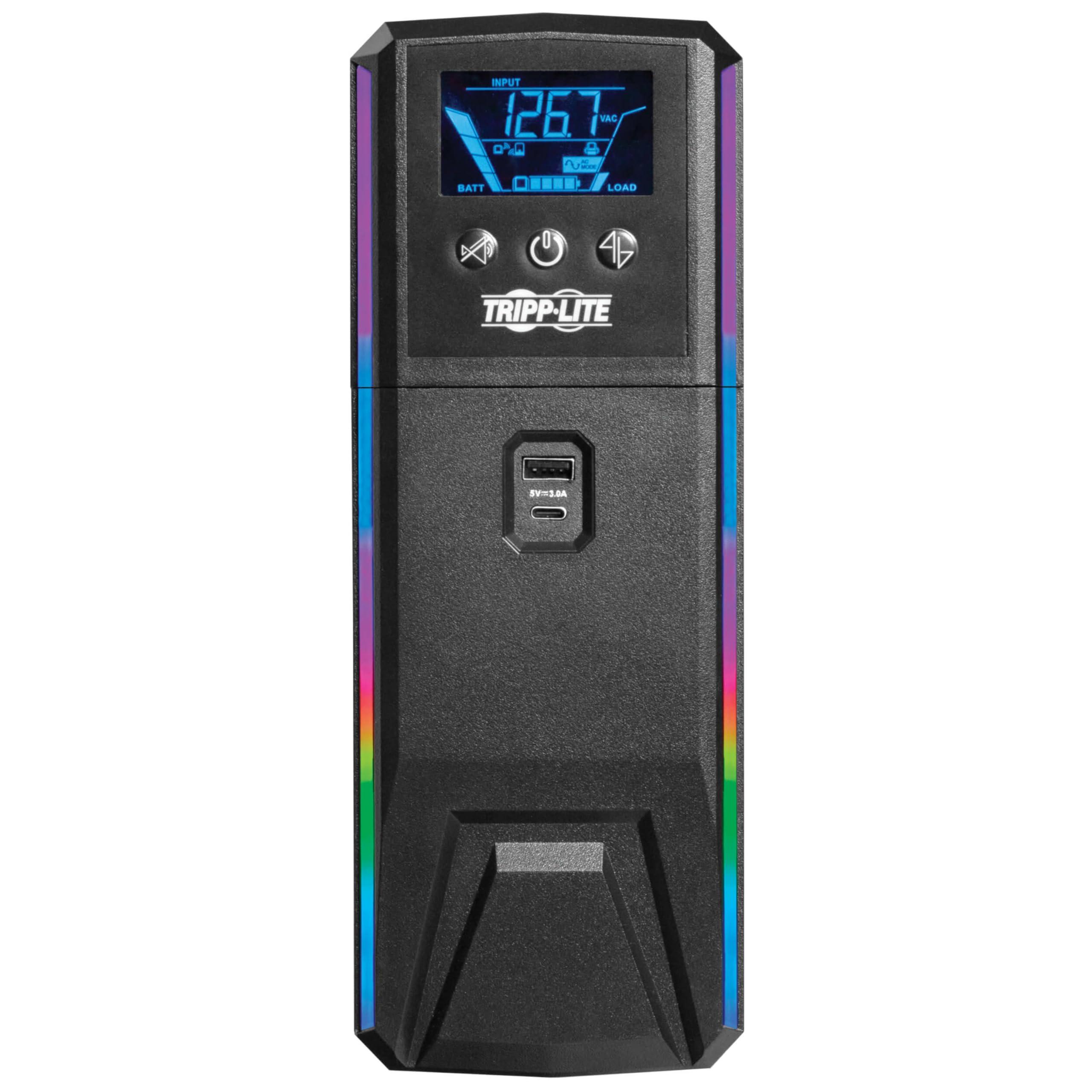 Tripp Lite Tripp Lite Pure Sine Wave Gaming UPS Battery Backup, 1500VA 900W 120V, Detachable LCD, Automatic Voltage Regulation, USB, RGB LED Lights, 3-Year Warranty & $250K Insurance (SMART1500PSGLCD)