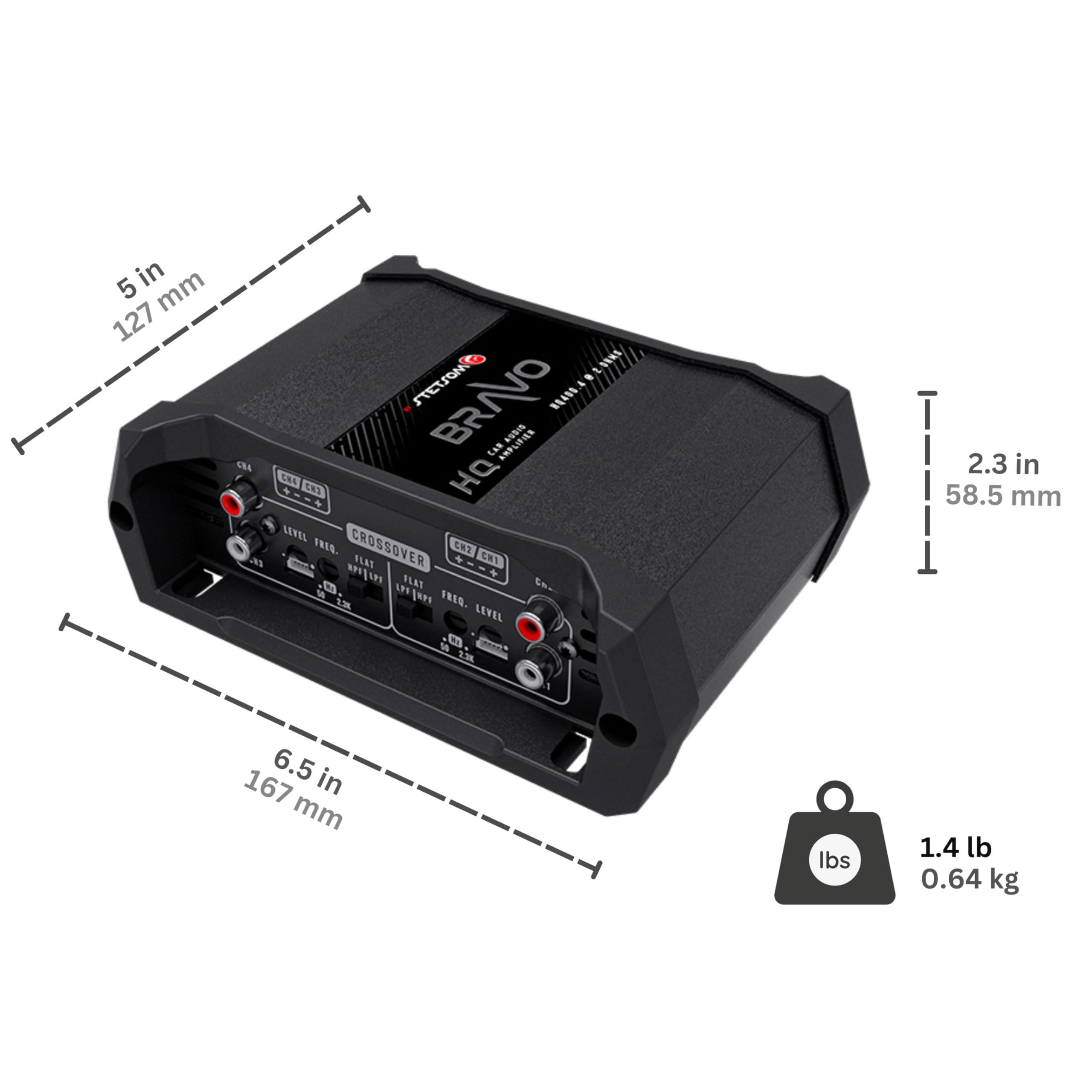 Stetsom Stetsom Bravo HQ 400.4 - Multichannel Car Audio Digital Amp, 2 Ohms Stable - 400 Watts RMS 4 Independent Channels, Variable Crossover, Full Range, Car Stereo ds Bridge Speakers 400x4 RCA & High Input