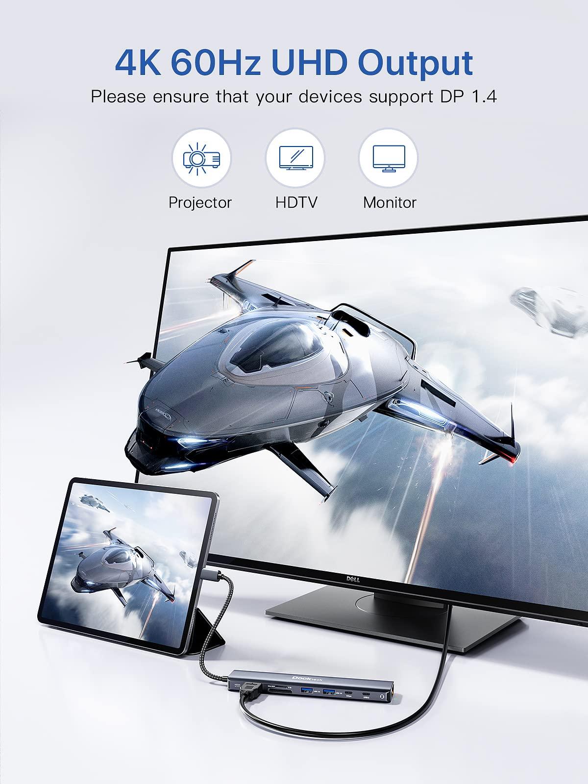 dockteck 9 in 1 USB C Hub Bundle with USB C to USB A Cable 5FT