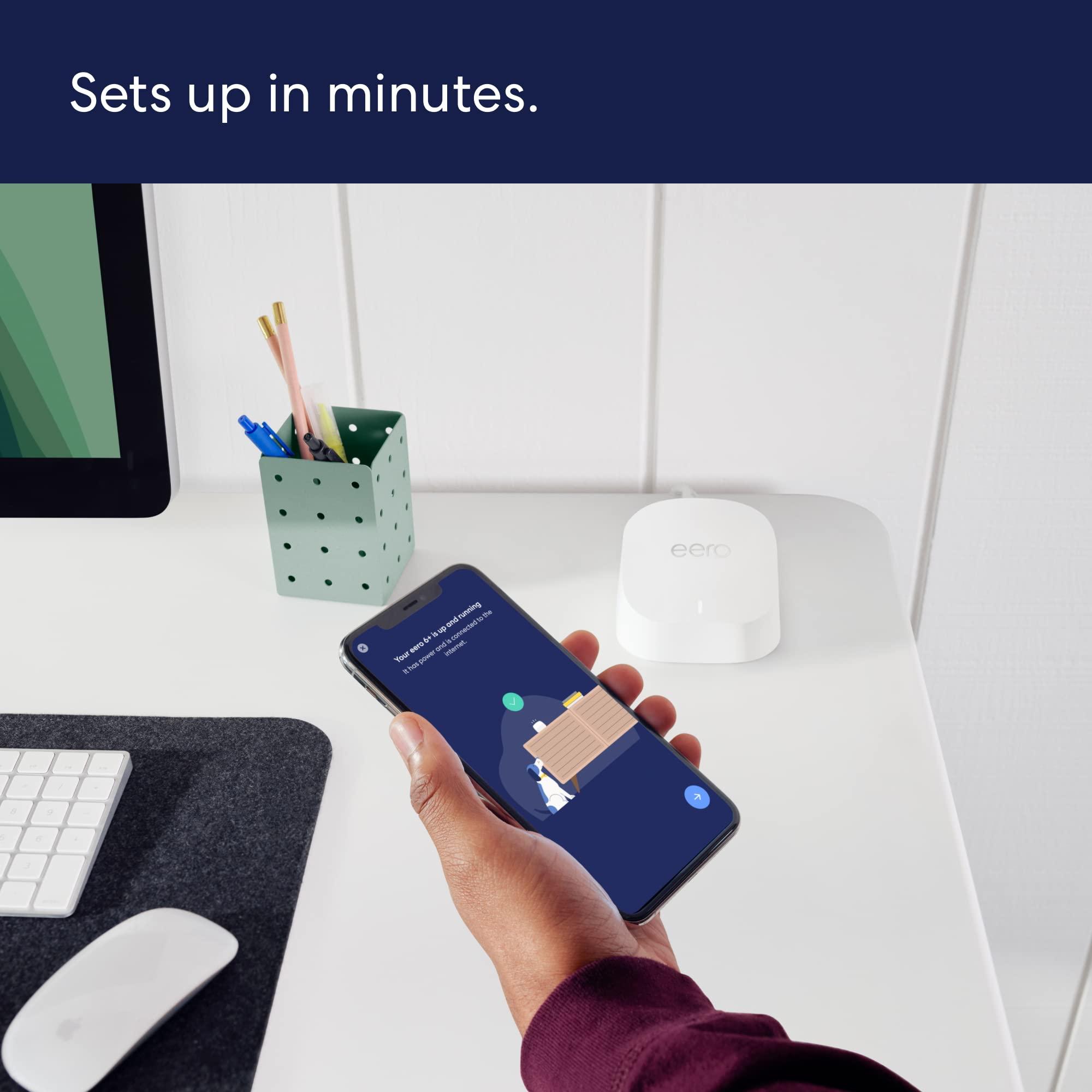 eero Amazon eero 6+ mesh wifi system - Supports internet plans up to a Gigabit, Coverage up to 3,000 sq. ft., Connect 75+ devices, 2-pack