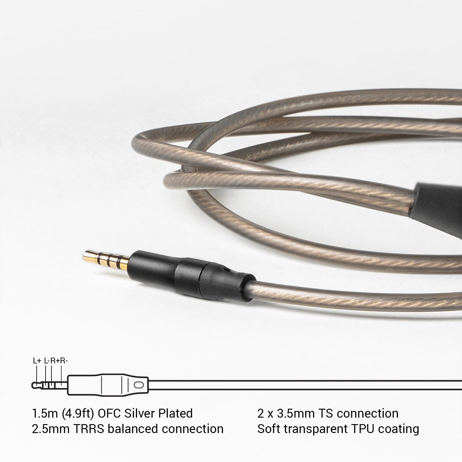 MEZE AUDIO MEZE AUDIO | 4.4mm OFC Upgrade Balanced Cable for 99 Series | Silver-Plated OFC Copper | 4.4mm Male to Dual TS Mono 3.5mm Male Connector Plug | Cable Length 1.50m/4.9ft