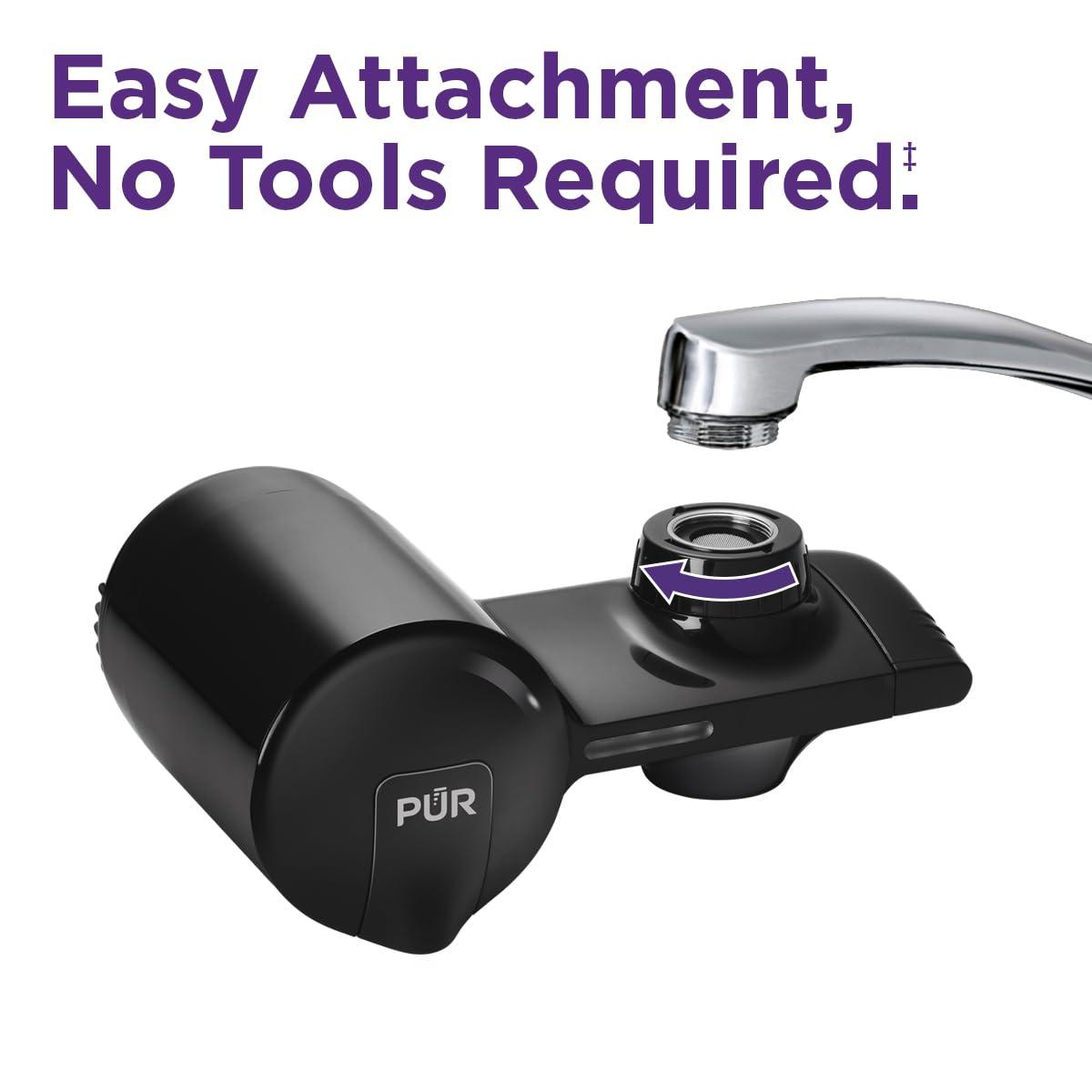PUR PUR Horizontal Faucet Mount Water Filtration System with Lead Reducing Filter for Cleaner, Filtered Tap Water, Lasts 100 Gallons, Sink Water Filter, Fits Most Kitchen or Bathroom Faucets, Black