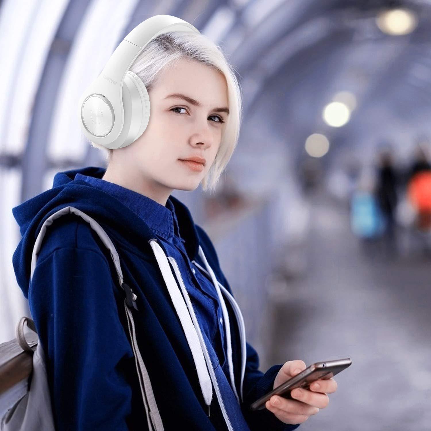 TUINYO TUINYO Bluetooth Headphones Wireless, Over Ear Stereo Wireless Headset 40H Playtime with deep bass, Soft Memory-Protein Earmuffs, Built-in Mic Wired Mode PC/Cell Phones/TV-White