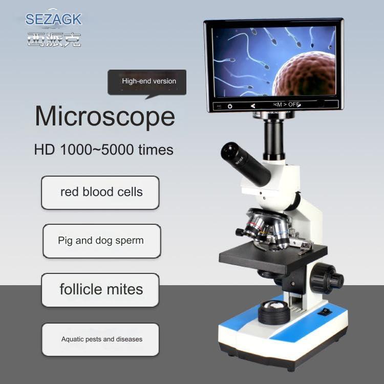 DESHVA Biological Microscope Profesional, Monocular Microscope with Display, with Placing Table Movable Spotlight, Wide Angle Observation, 5000x, with Display-7\" Screen