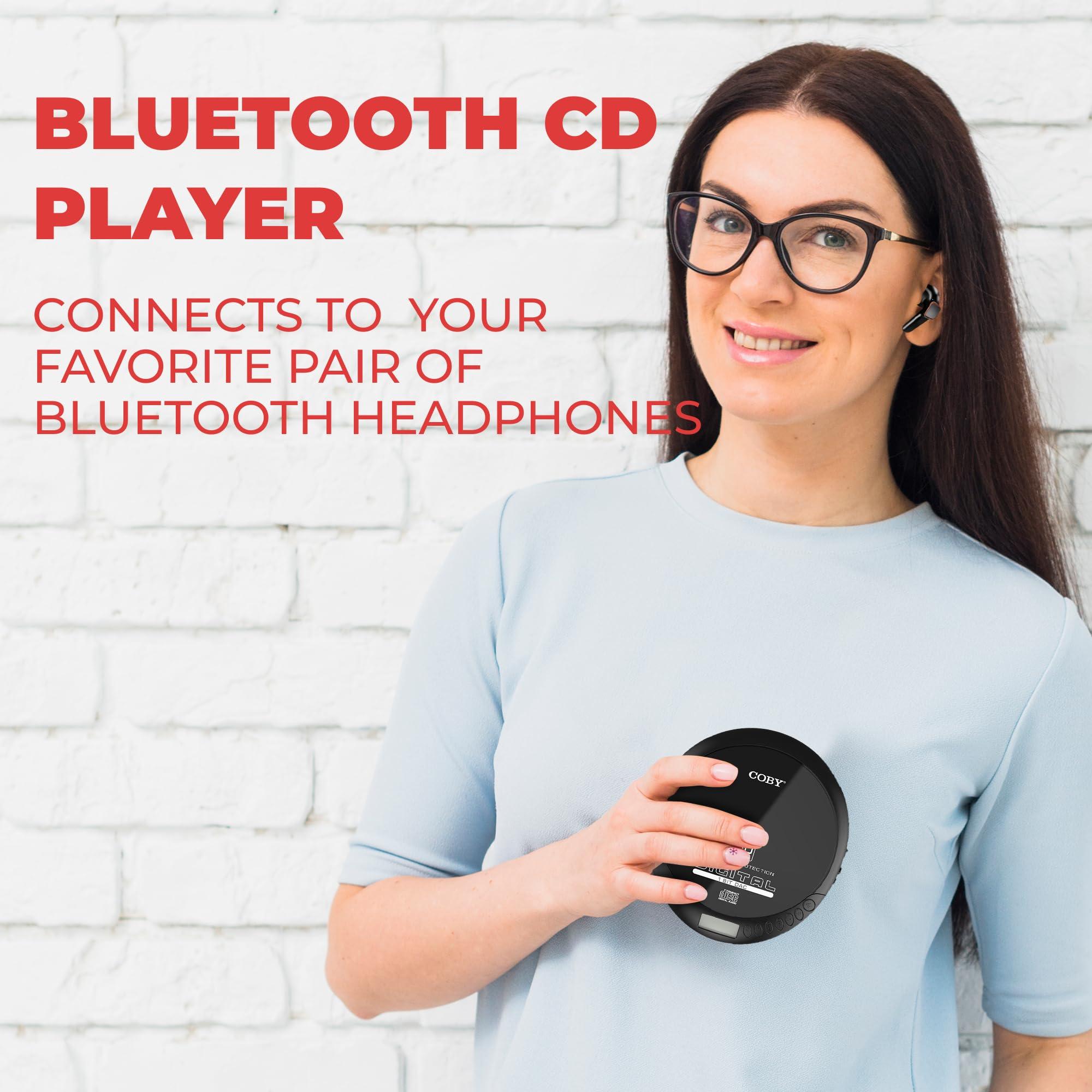 Coby Coby CD Player Portable CD Player with Bluetooth & Wireless Earbuds, Wired Earbuds, FM Radio, AUX, MP3 Anti-Skip CD Player for Home, Car, Rechargeable Ear Buds, Lightweight