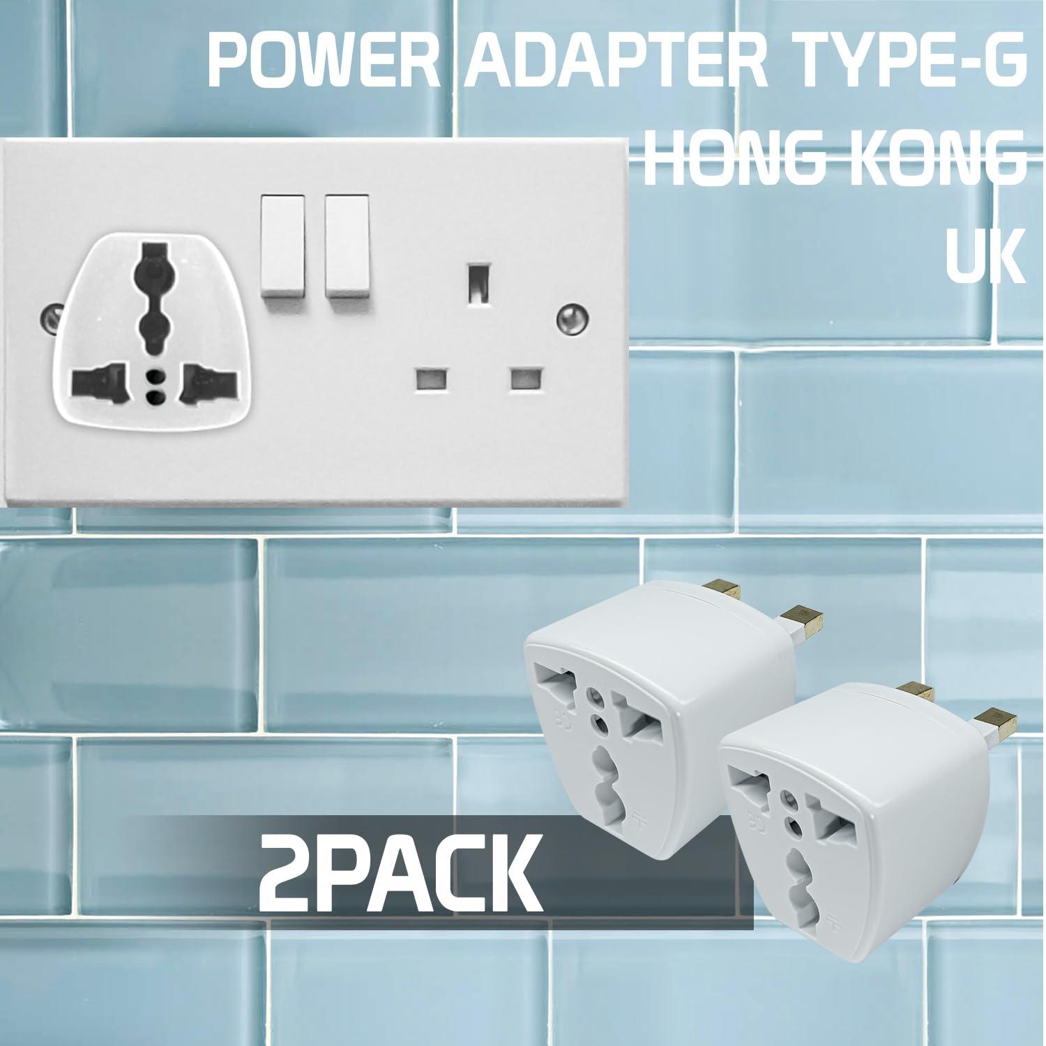 Cellet Cellet Universal Travel Adapter: Seamless Plug Conversion for International Travelers AC Wall Power Adapter to Convert China, UK, AU, EU & Other Plugs to US Plug (2PACK) (Type-G (UK HK))