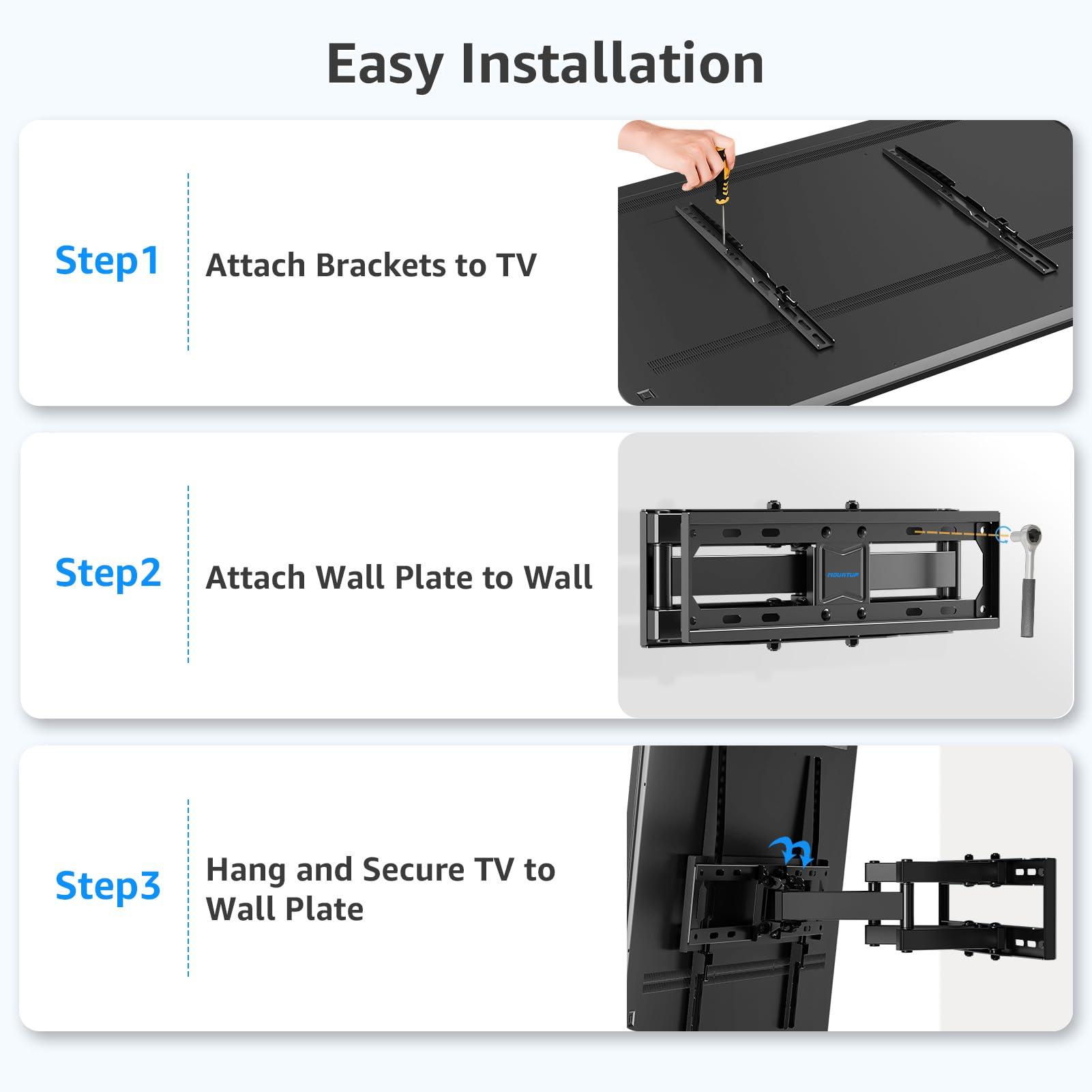 MOUNTUP MOUNTUP UL Listed TV Wall Mount, Full Motion TV Wall Mount for Most 26-65 Inch Flat/Curved TV Fit 16\" Wood Stud, Wall Mount TV Bracket with Dual Swivel Articulating Arm Max VESA 400x400mm up to 88 LBS