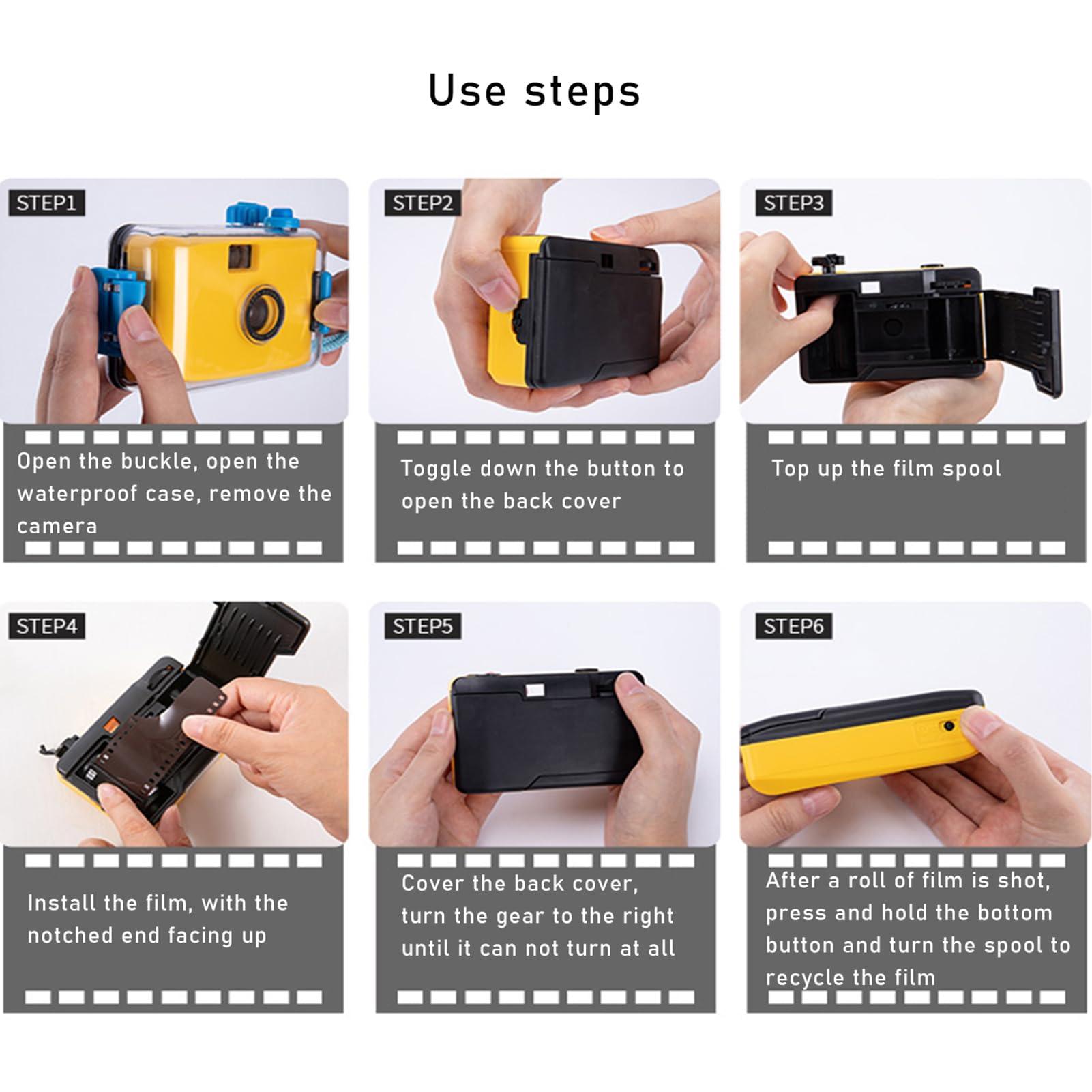 XUxu Reusable Film Camera 35mm Reloadable Waterproof Film Camera, One time Imaging, Waterproof Retro Style, Focus Free, Light Weight, Easy to Use (Without Film, D)