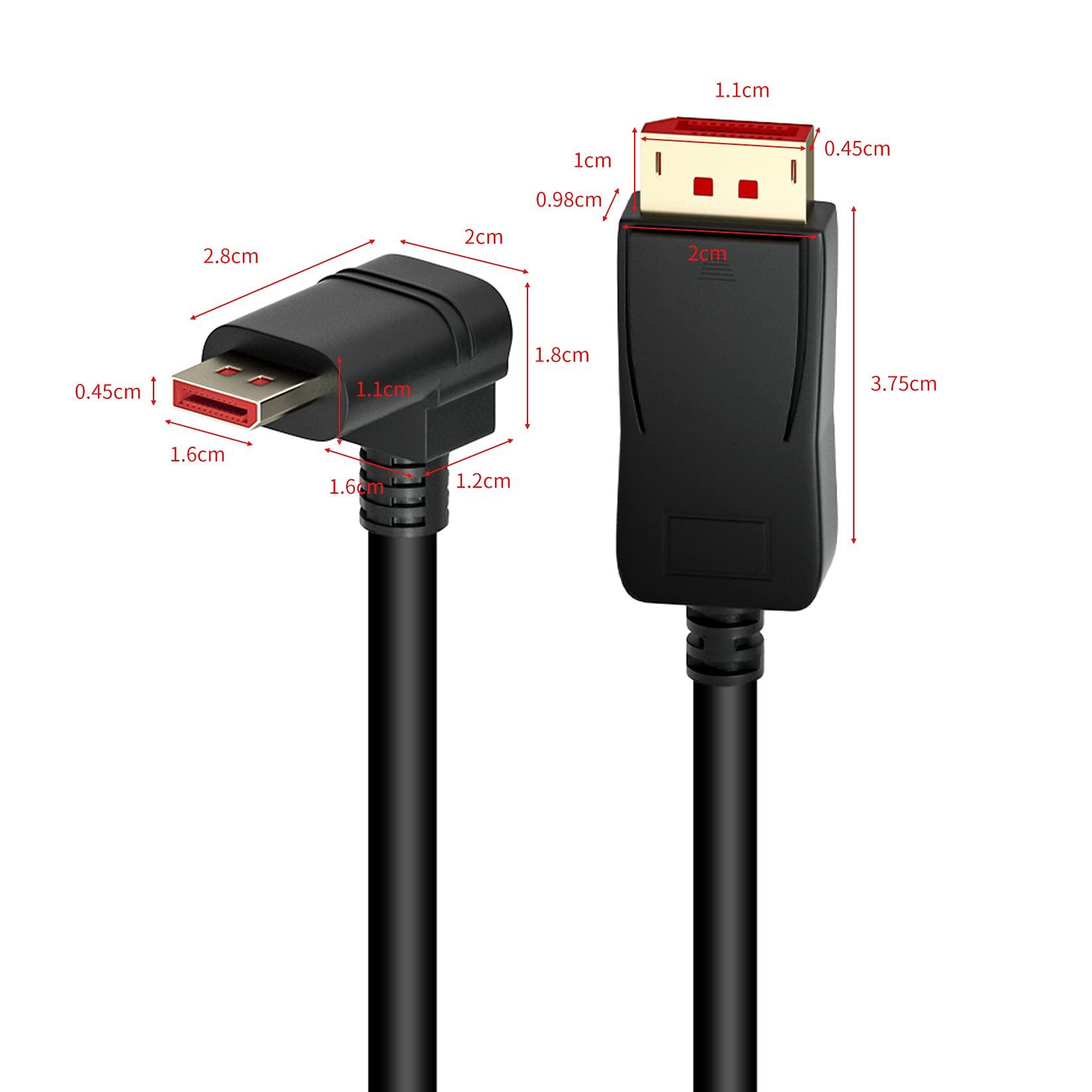 BolAAzuL 90 Degree Displayport 1.4 Adapter Cable, BolAAzuL Right Angle Display Port Cable Downward Angled 8K/60Hz, 4K/144Hz 6ft/1.8m Male/Male High Speed for SSUPD Meshlicious/Vertical Mounted GPU