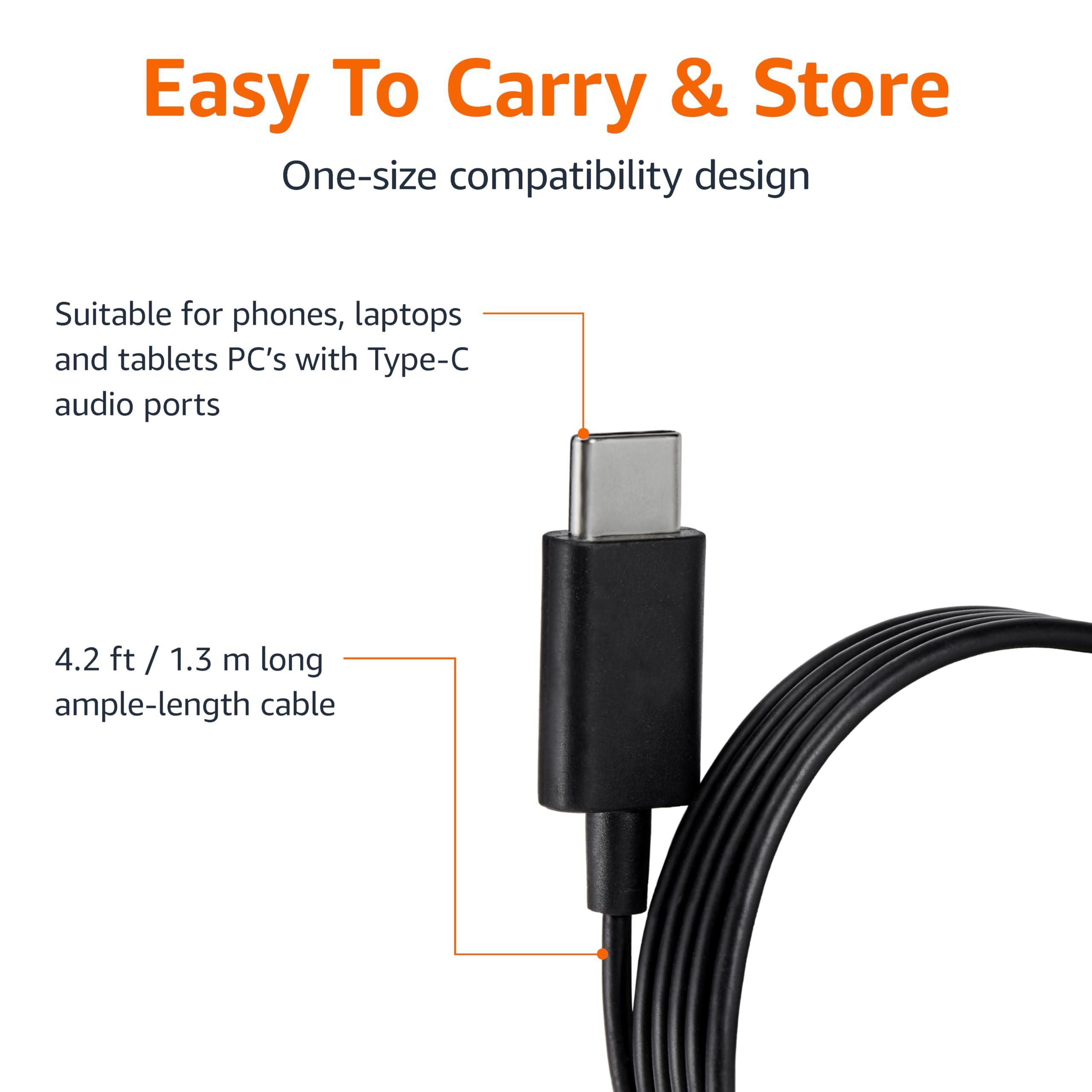 Amazon Basics Amazon Basics USB-C Wired Earbuds with Microphone, In Ear Headphones, 4.2 ft long cable, S/M/L Ear Tips, One size, Black