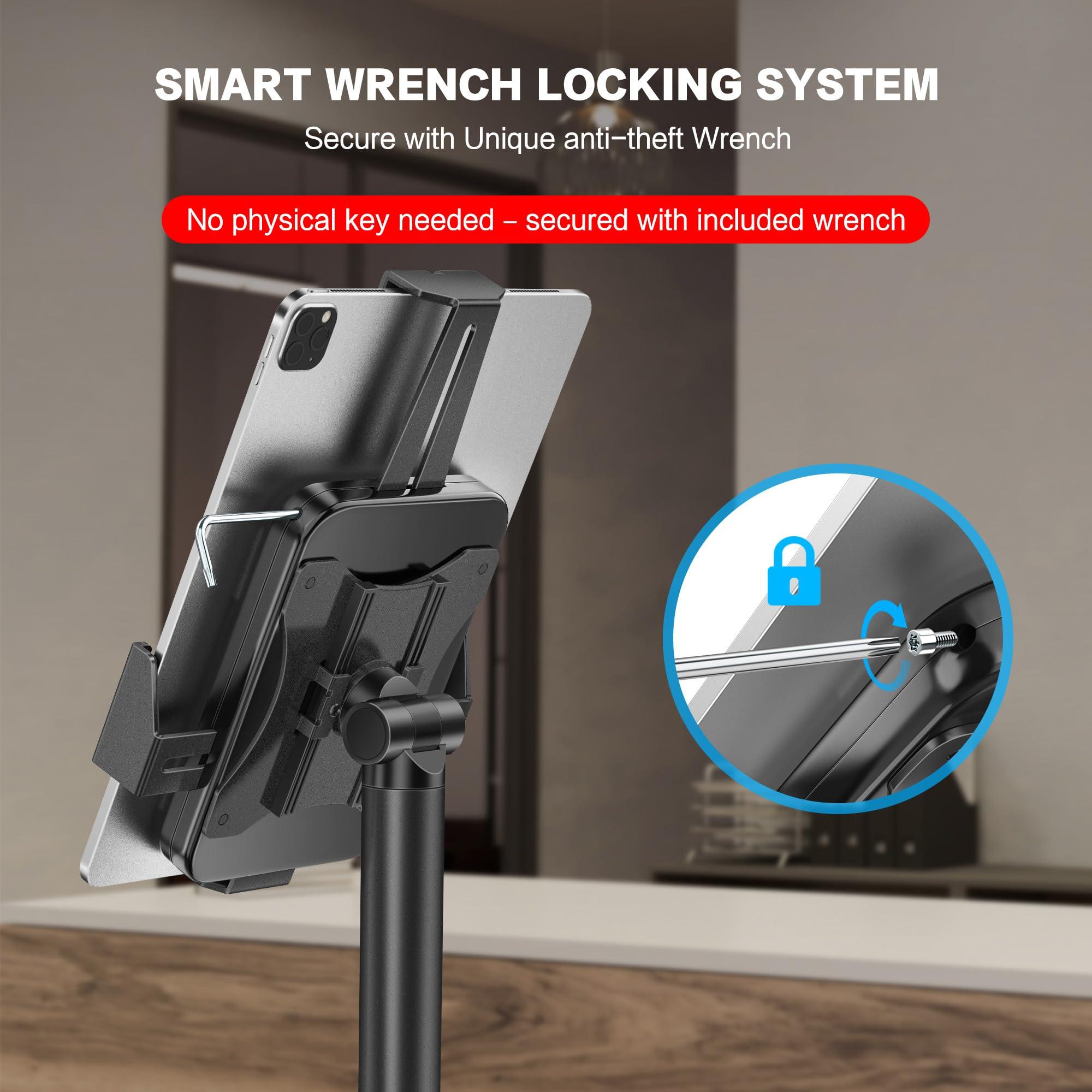 AboveTEK AboveTEK iPad Kiosk Floor Stand - Height Adjustable POS Tablet Floor Stand, 360 Swivel Universal Locking Holder for 7.9"-11" iPad/iPad Air/Samsung - Anti-Theft Security Stand for Retail, Business