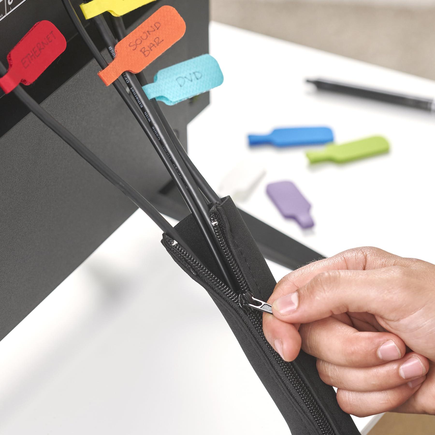 Wrap-It Storage Zipper Cable Sleeve by Wrap-It Storage - 36\" x 4\" (2-Pack) Black - Cord Organizer and Cable Protector for Desk, Computer, TV Cord Management to Hide and Cover Wire and Extension Cables