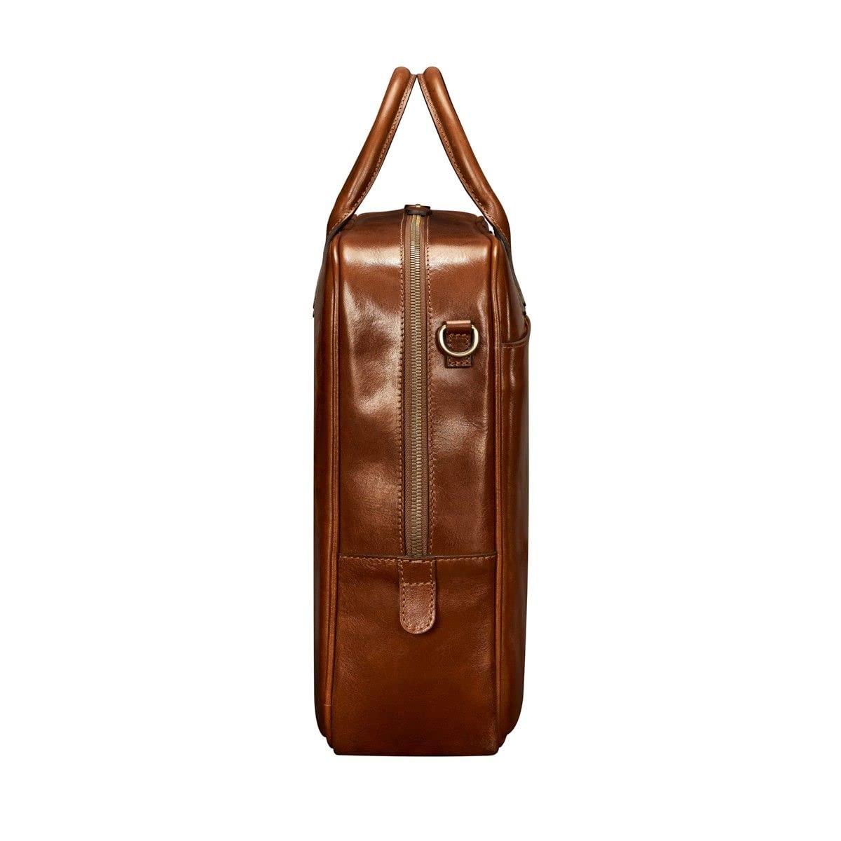 Maxwell Scott Bags Maxwell Scott - Mens Luxury Large Leather 16\" / 17\" Laptop Business Bag with Zip Opening - The Calvino Large - Chestnut Tan